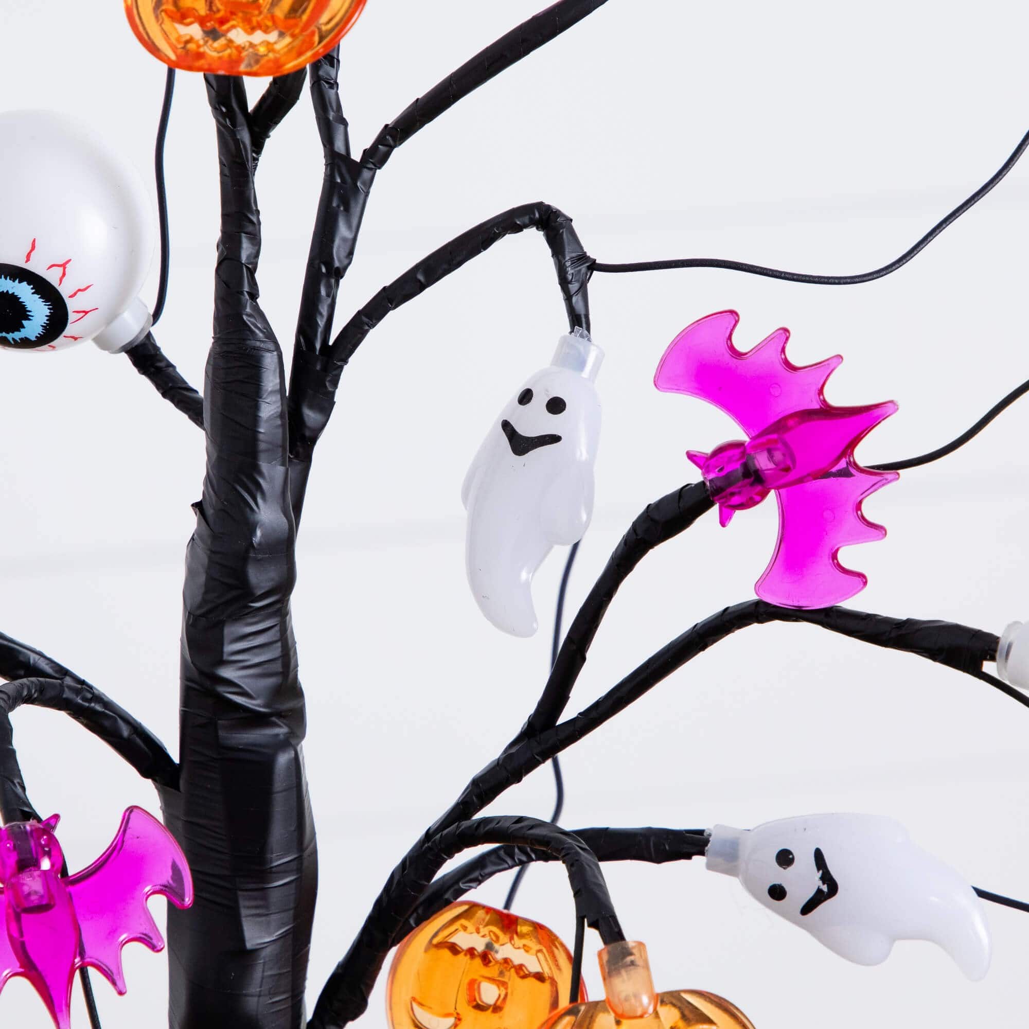2ft. Pre-Lit Artificial Halloween Eyeballs, Ghosts, Bats &#x26; Pumpkins 24 LED Lighted Ornament Tree