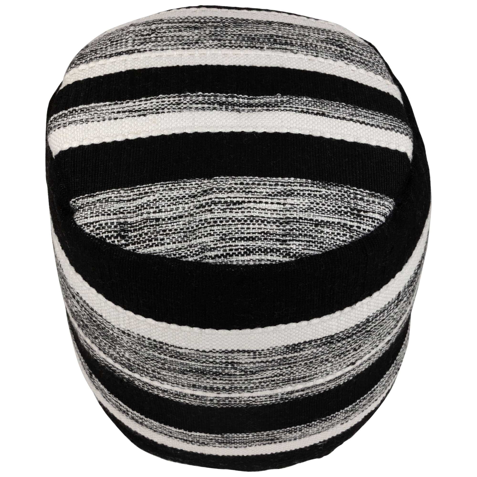18&#x22; Black &#x26; White Woven Stripes Outdoor Pouf Ottoman