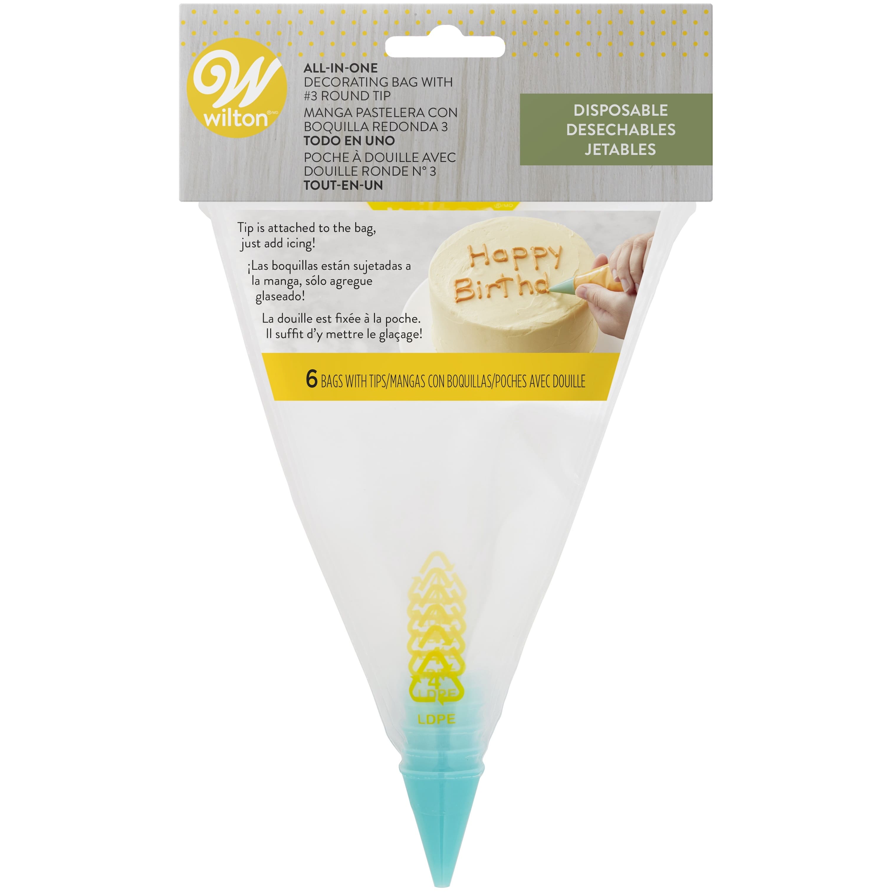 Wilton&#xAE; All-In-One Disposable Decorating Bag with Round No.3 Tips, 6ct.