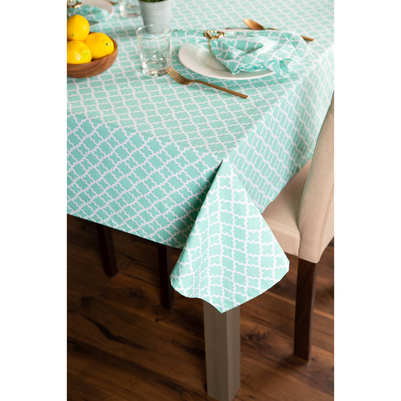 Aqua Lattice Tablecloth 60" x 120"