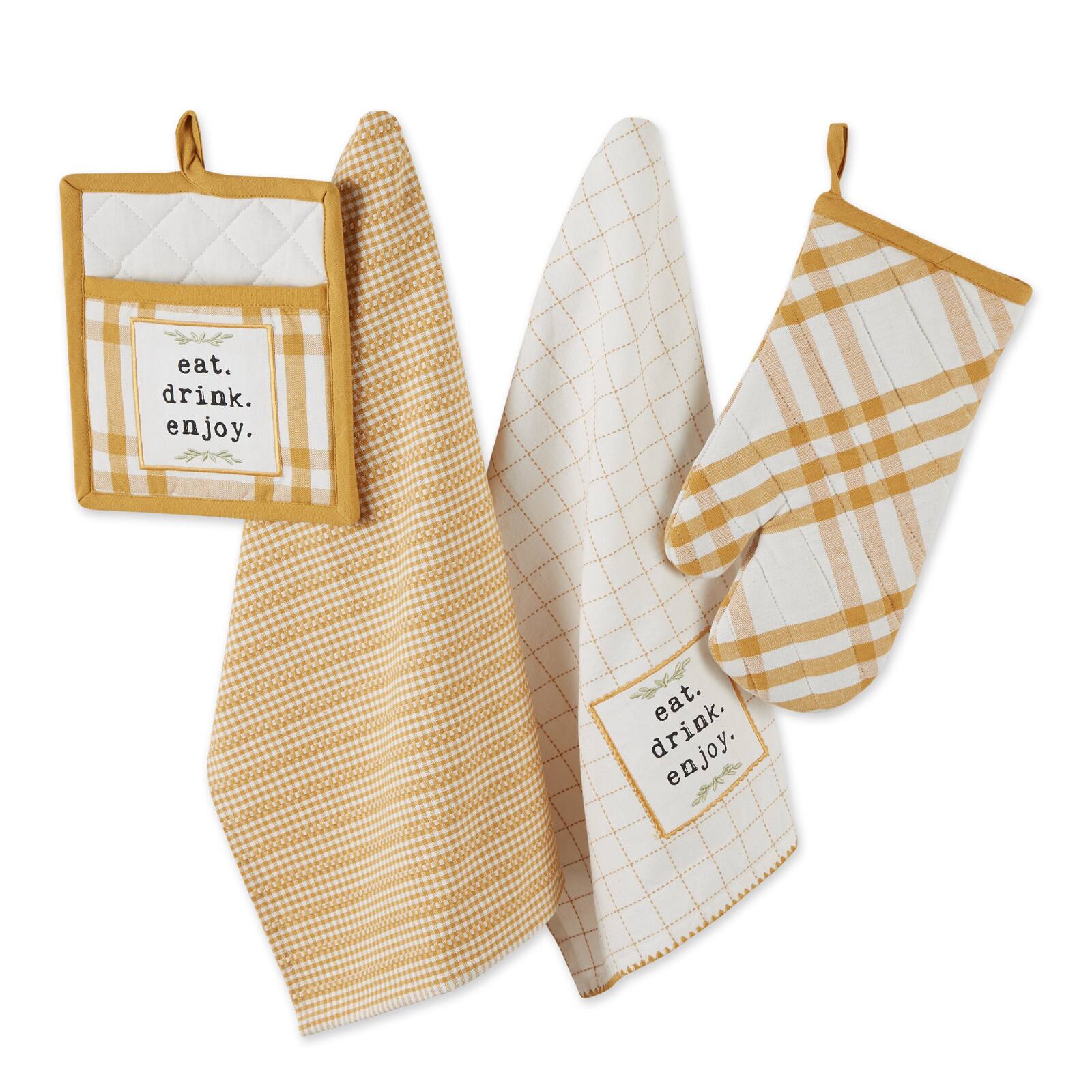 DII® Eat, Drink & Enjoy Kitchen Towels, Potholder & Mitt Set