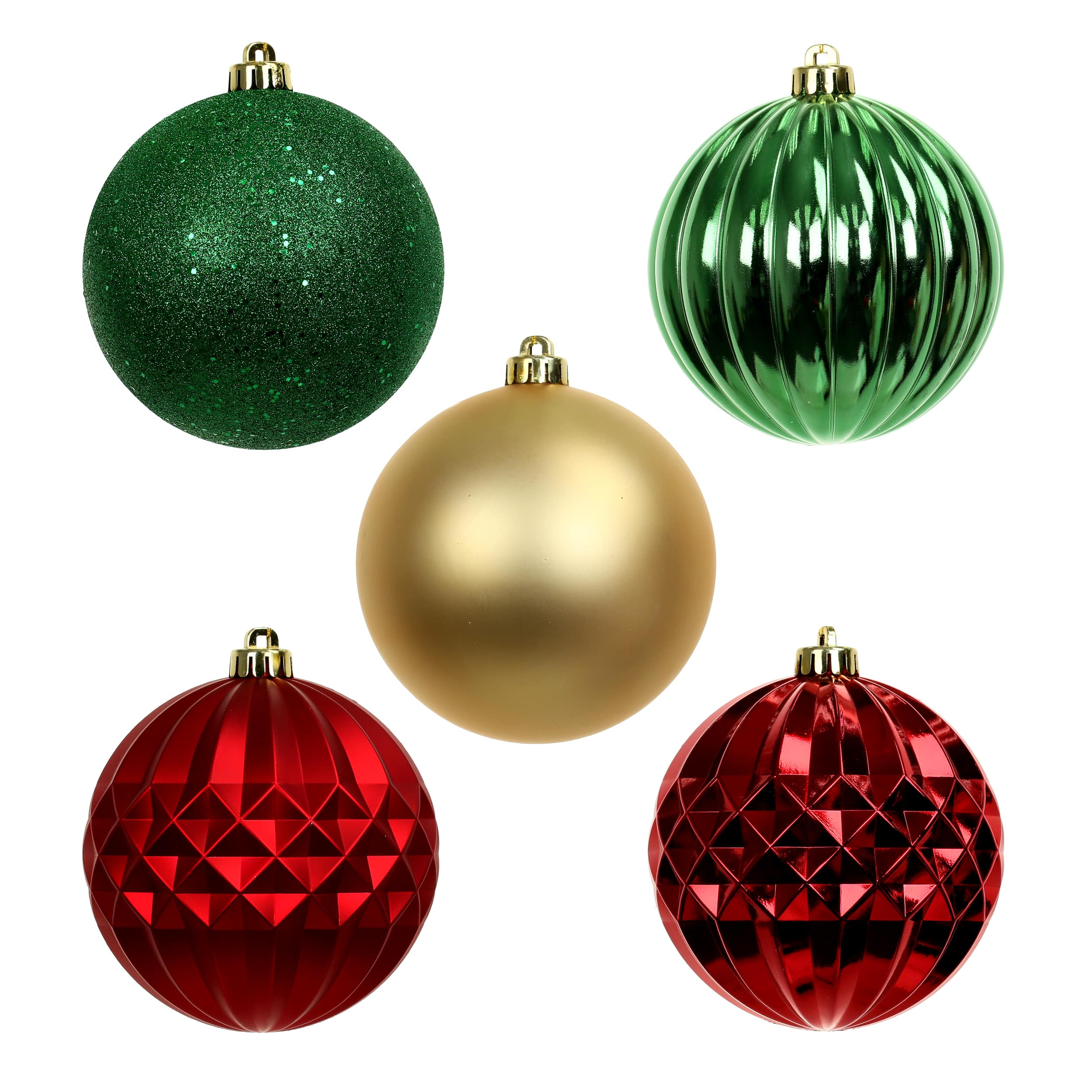 5 Pack 150mm Red, Green &#x26; Gold Shatterproof Ball Ornaments by Ashland&#xAE;