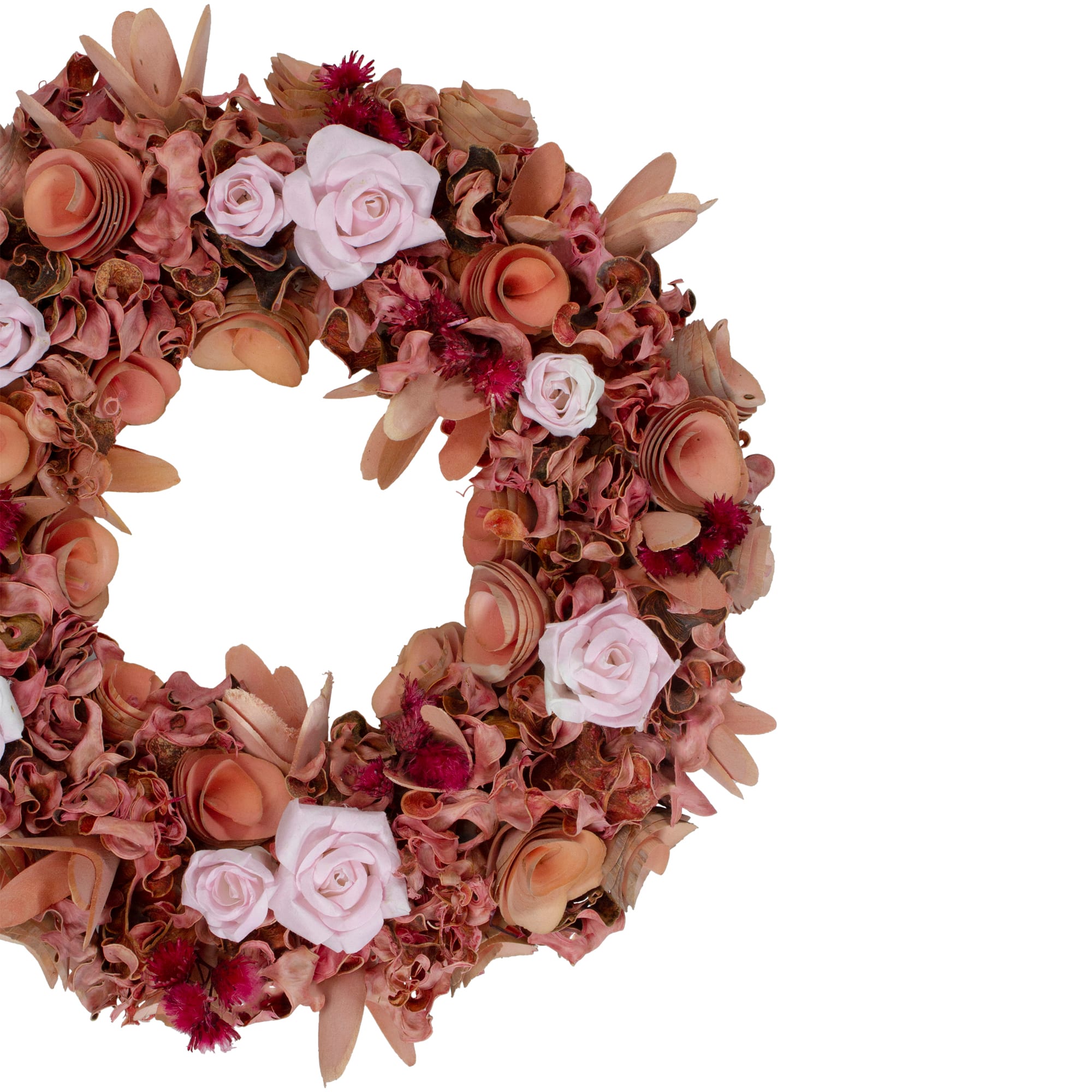 13&#x22; Pink &#x26; Red Flower Wood Spring Wreath