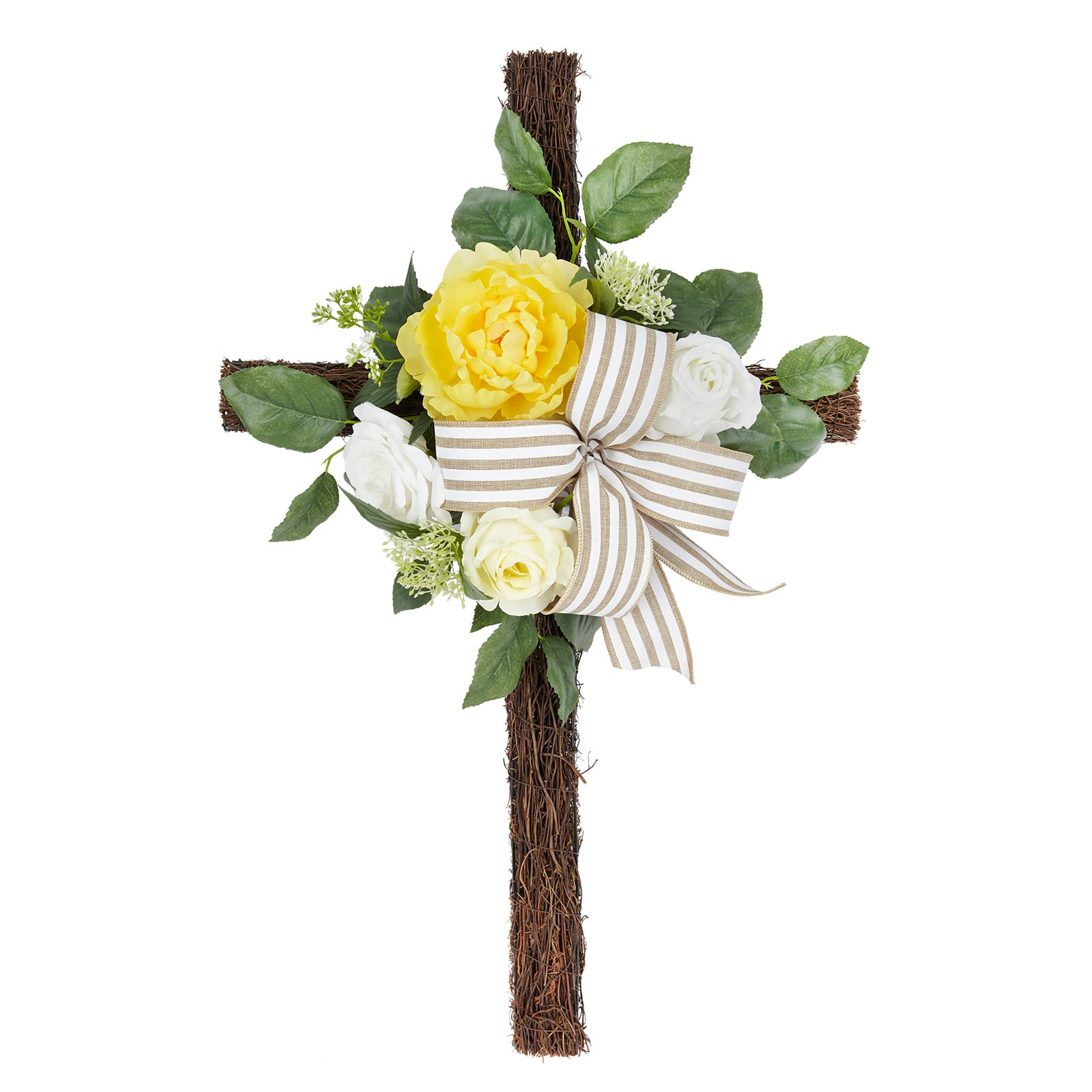 3ft. Yellow &#x26; White Rose &#x26; Peony Cross by Ashland&#xAE;