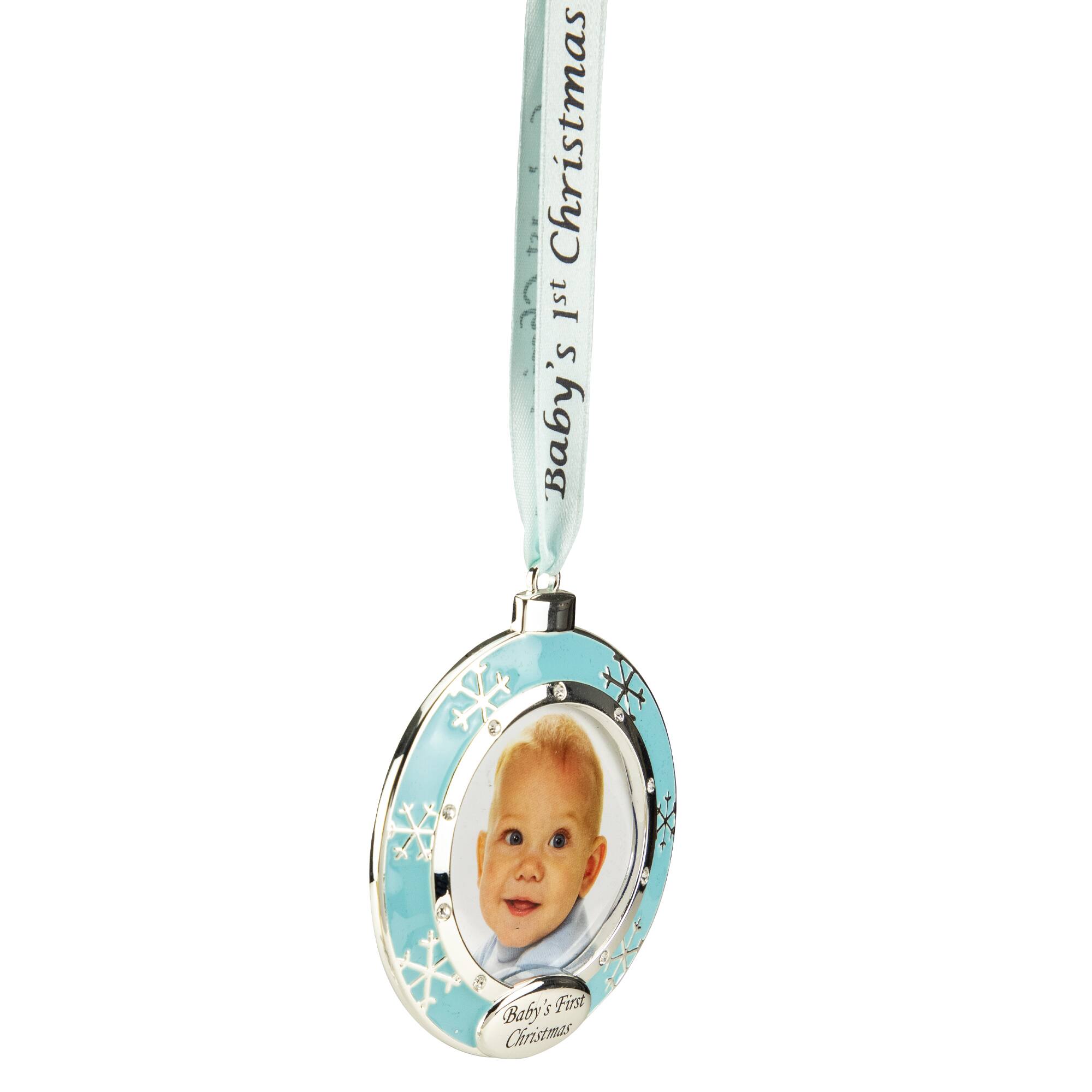 3" Blue & Silver "Baby's First Christmas" Framed Ornament