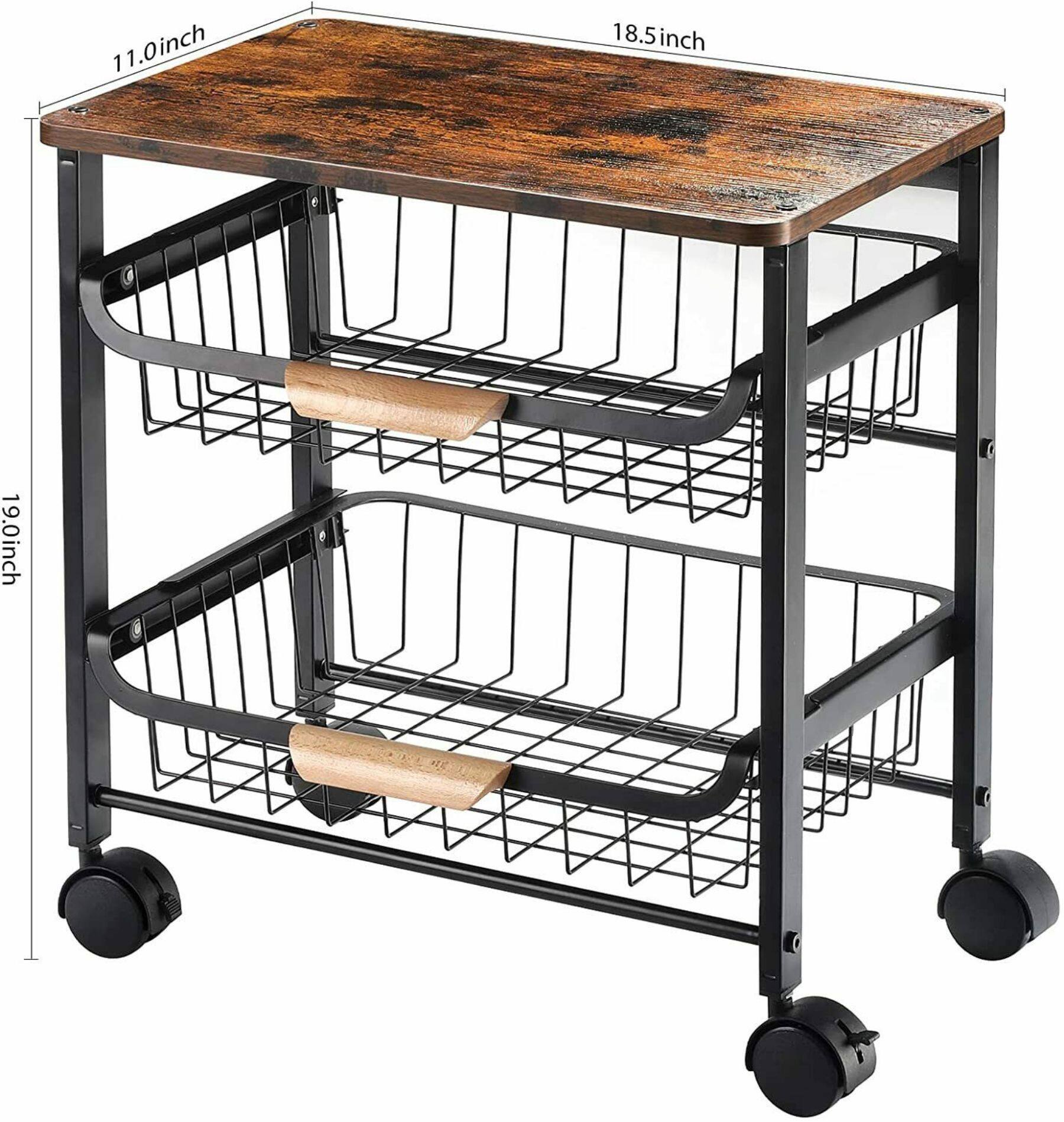 Rustic Brown 3-Tier Utility Cart