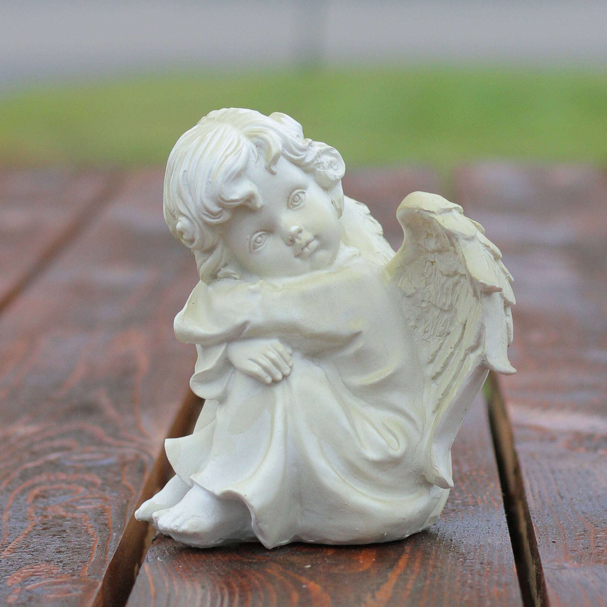5.75" Heavenly Gardens Ivory Resting Cherub Angel Outdoor Statue