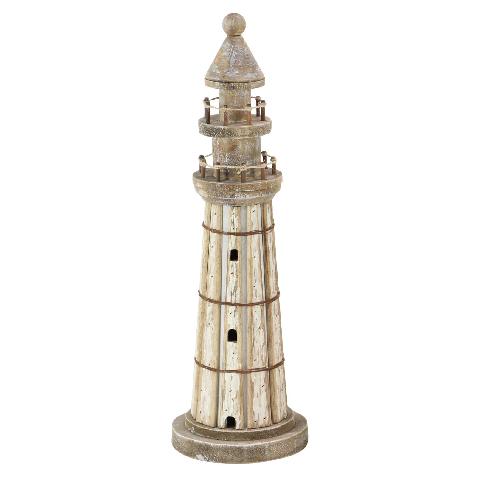Set of 2 Brown Wood Coastal Light House Sculpture, 15", 20"