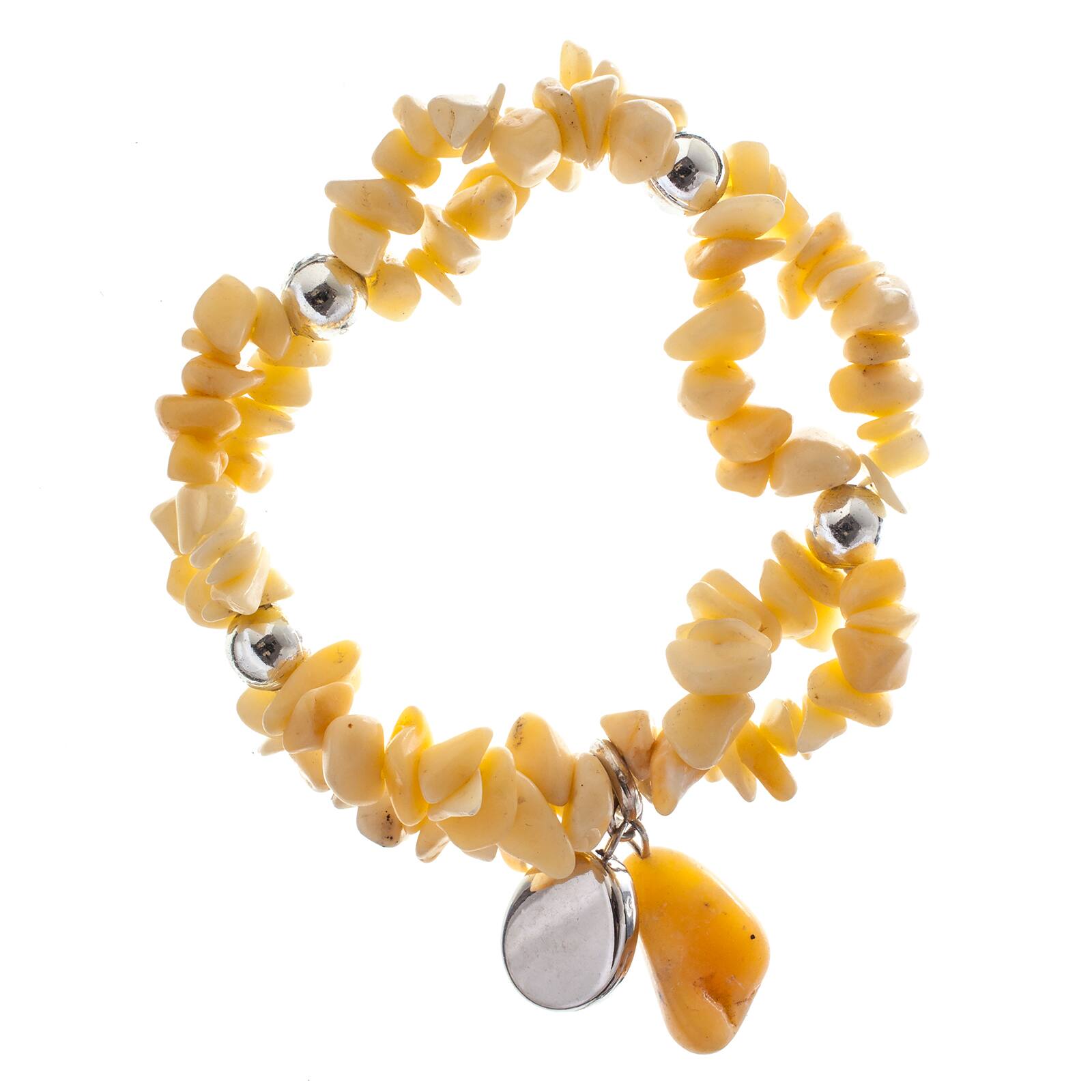 John Bead Honey Jade 2-Strand Happiness Gemstone Charm Bracelet