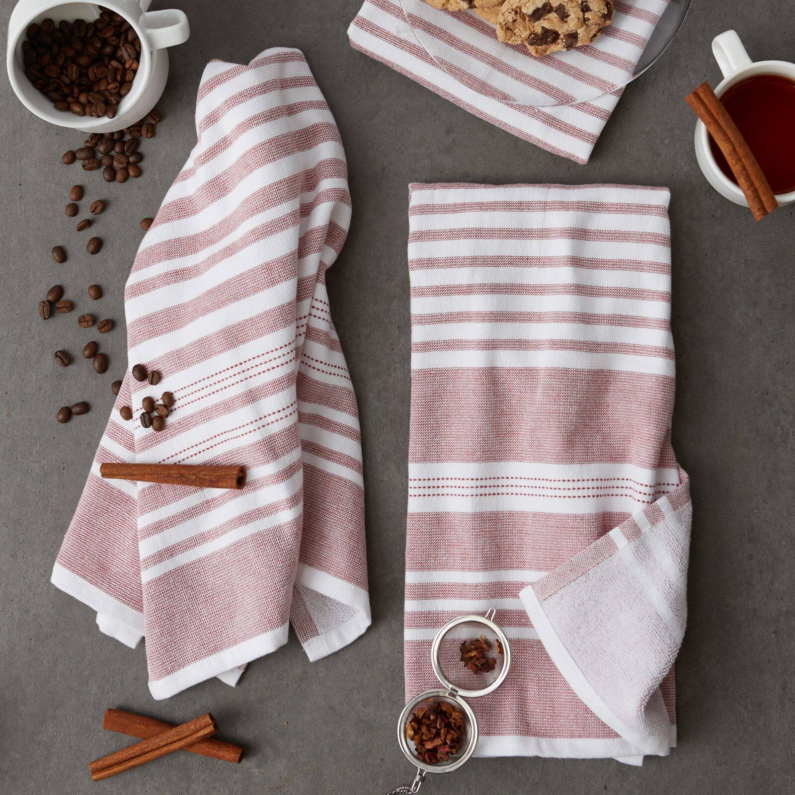 DII® Barn Red Variegated Stripe Terry Dishtowels, 3ct.