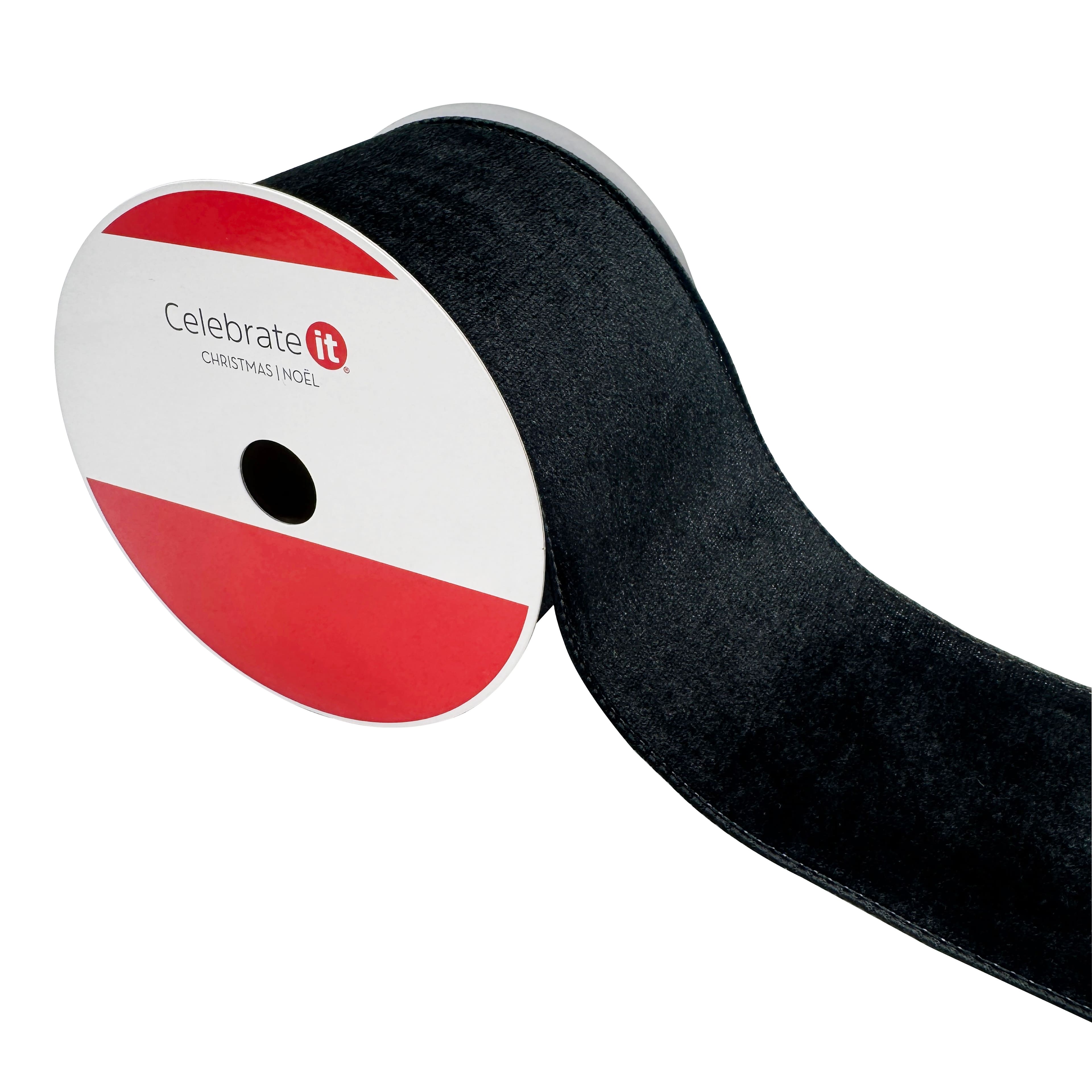 3.5" x 25ft. Black Wired Velvet Ribbon by Celebrate It®