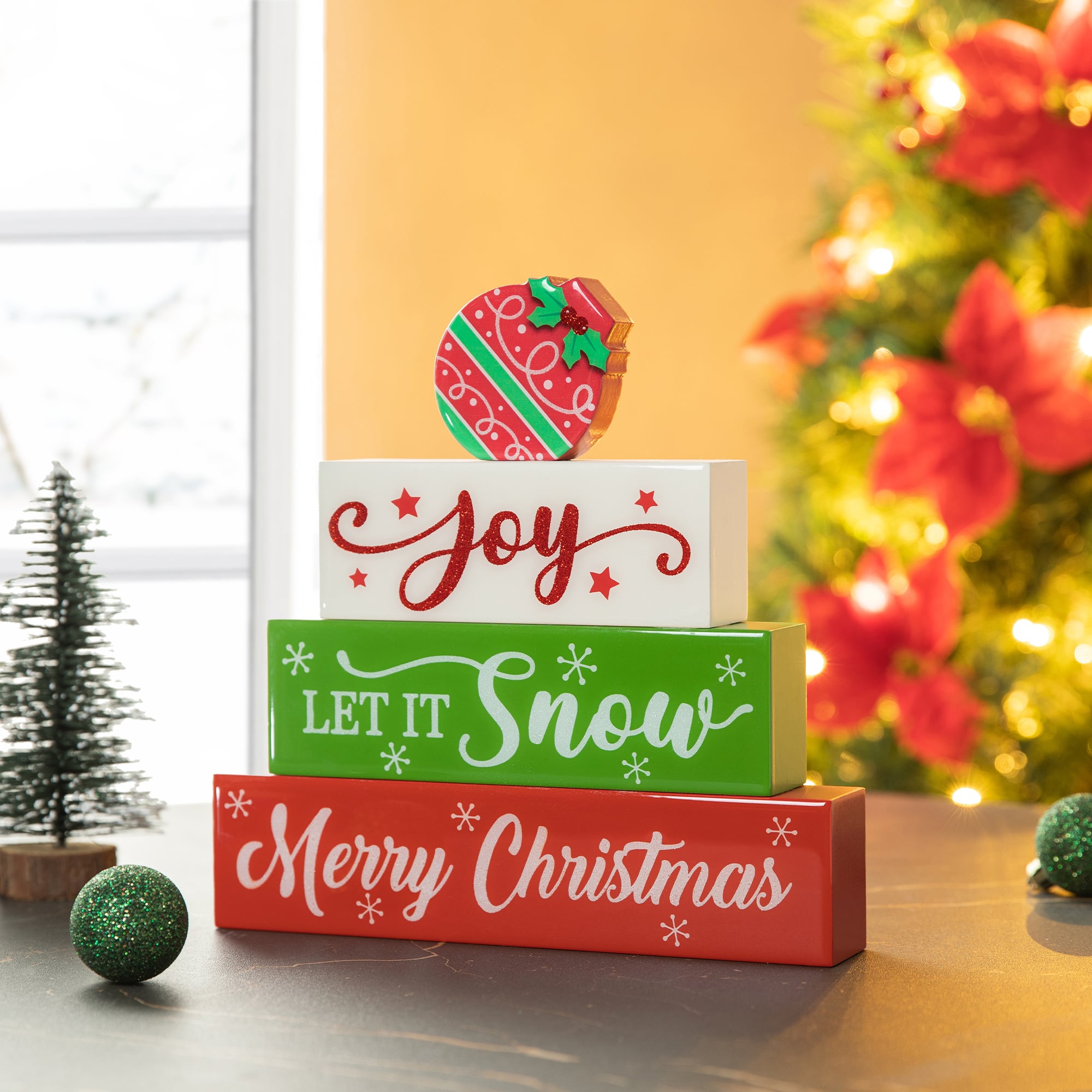 Glitzhome&#xAE; 9.5&#x22; Christmas Wooden Block Word Sign