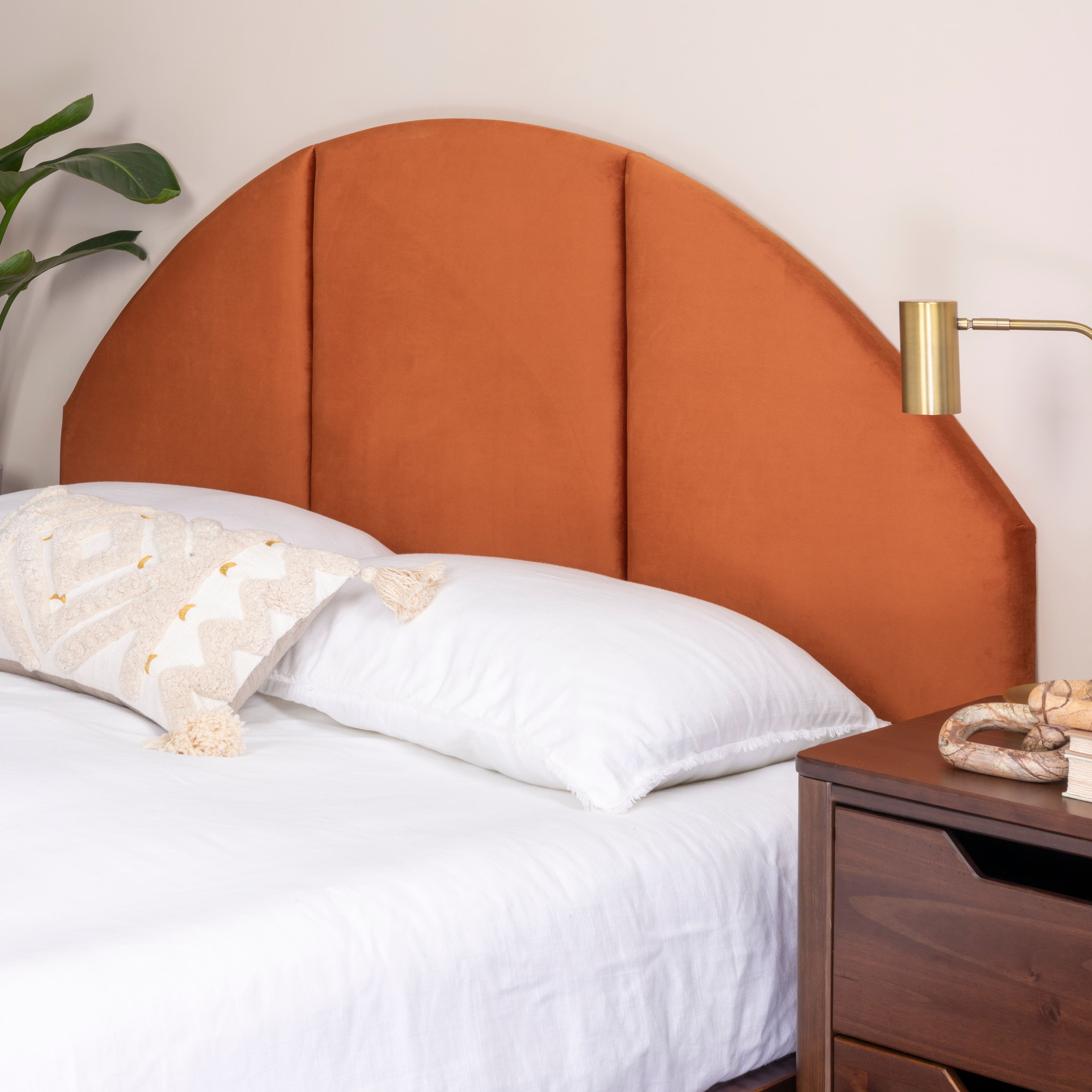 Hello Honey&#xAE; NoSom 64&#x22; Queen Sized Terra Cotta Upholstered Velvet Panel Arched Headboard