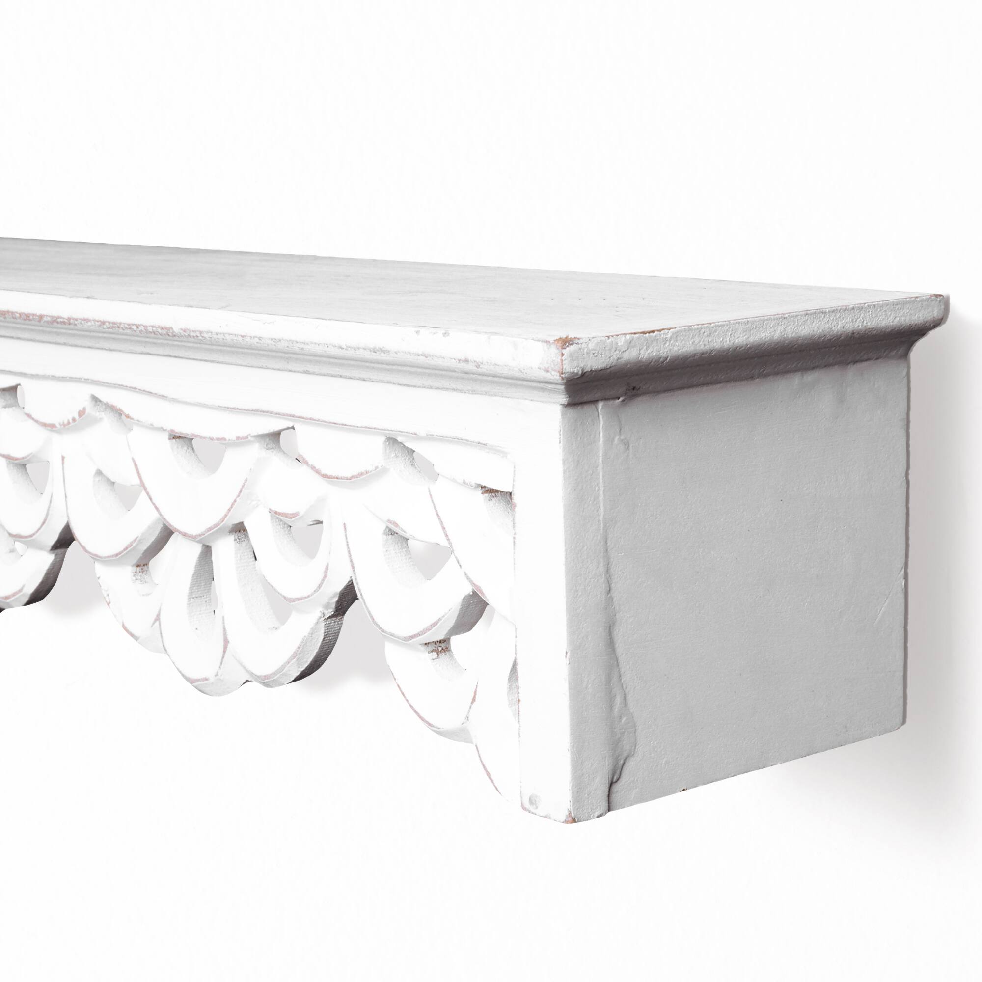 White Carved Floral Medallion Wall Shelf