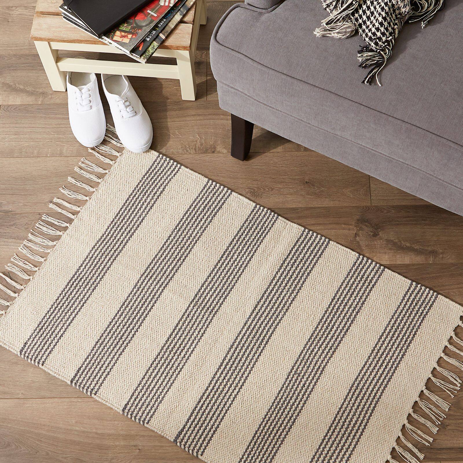 DII® Gray Ticking Stripe Hand-Loomed Rug, 2ft. x 3ft.