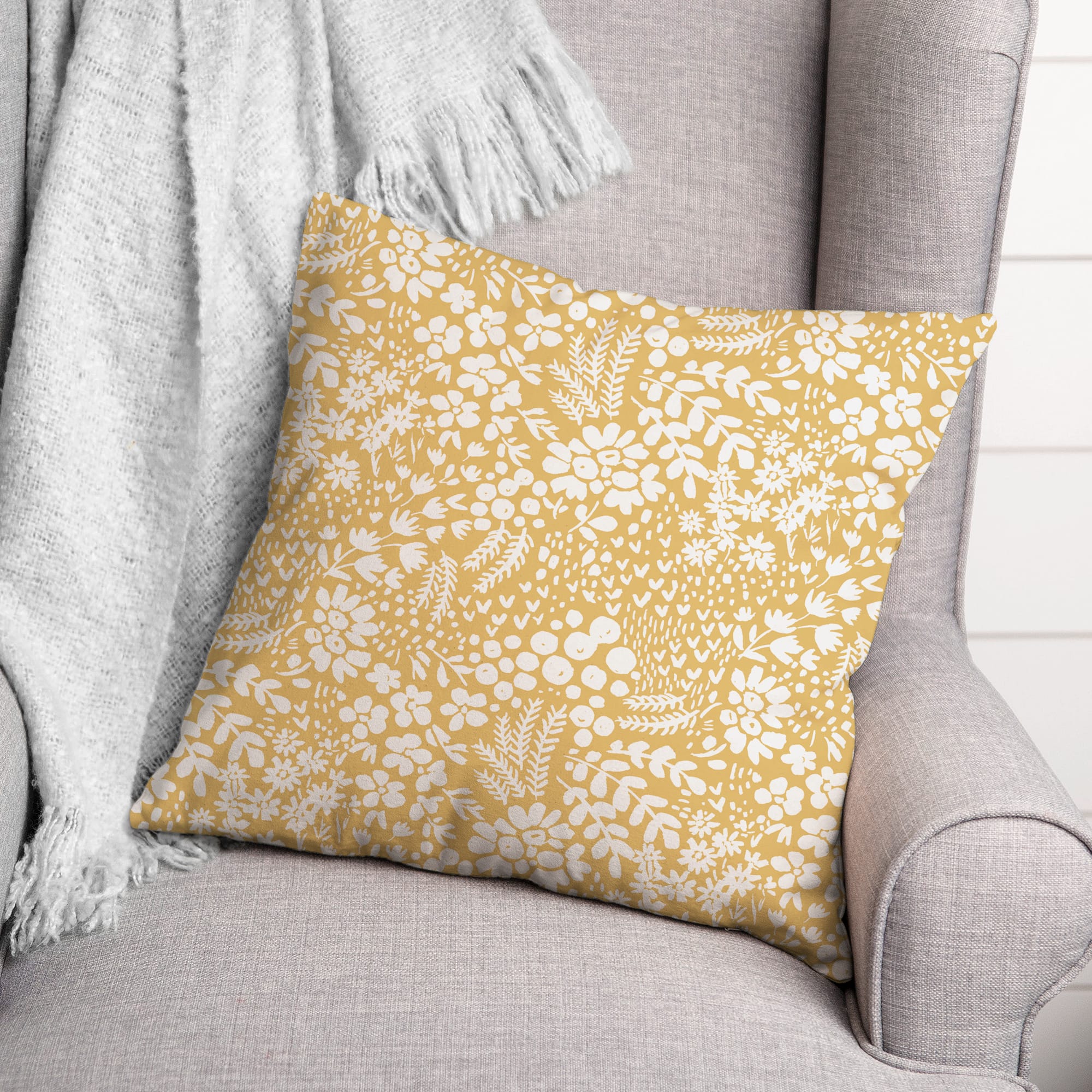 Dainty Floral Square Throw Pillow