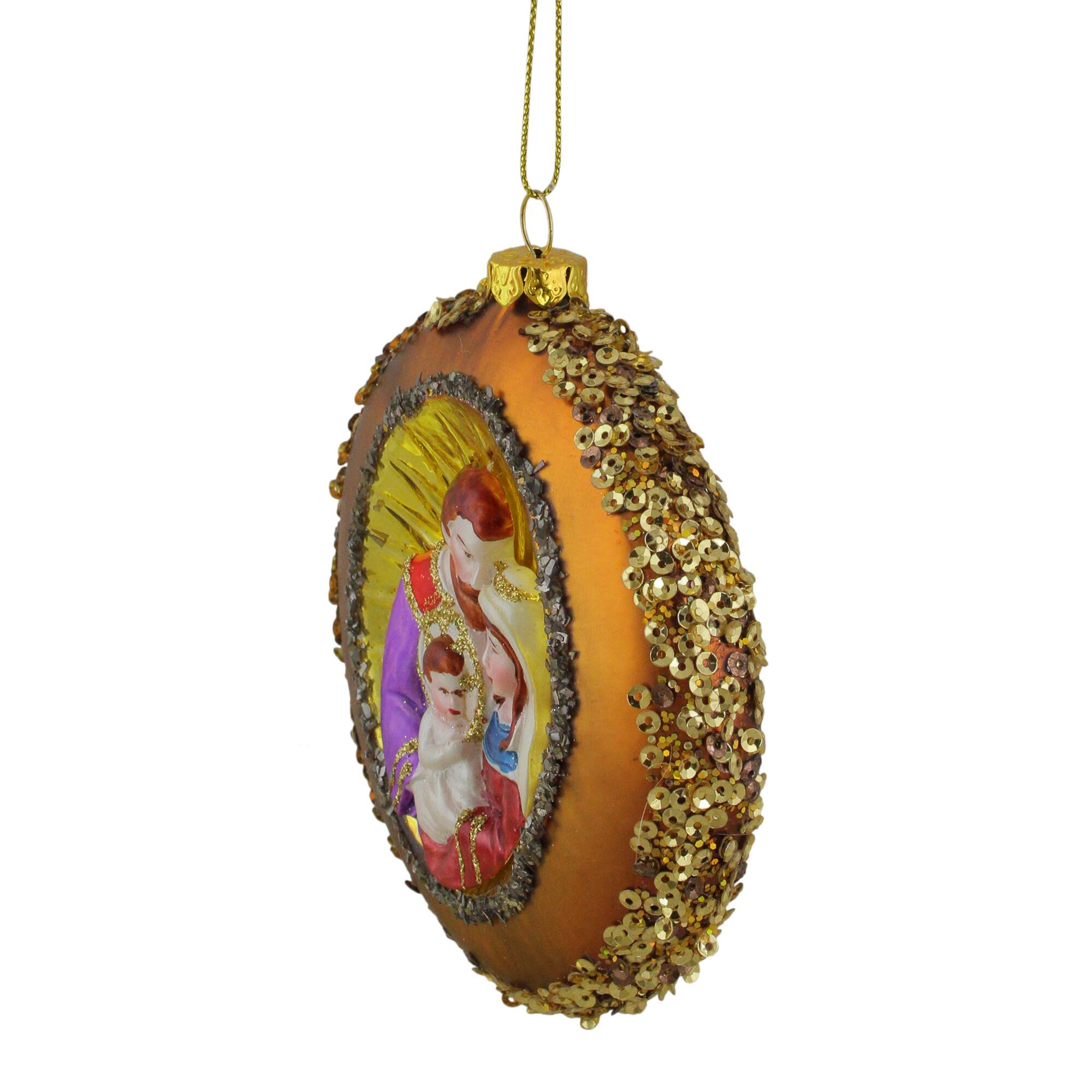 4&#x22; Joseph, Mary &#x26; Baby Jesus Glass Disc Ornament