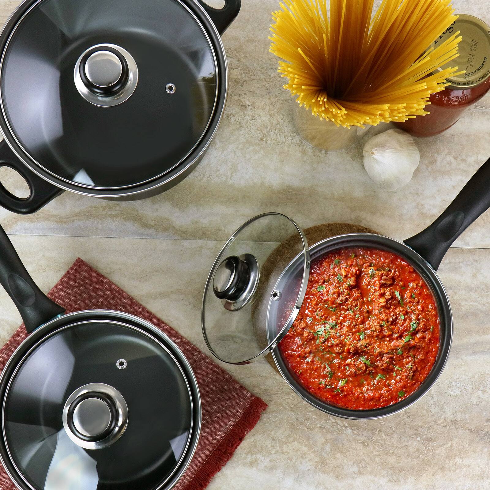 Gibson Home® Newton 7-Piece Black Carbon Steel Cookware Set