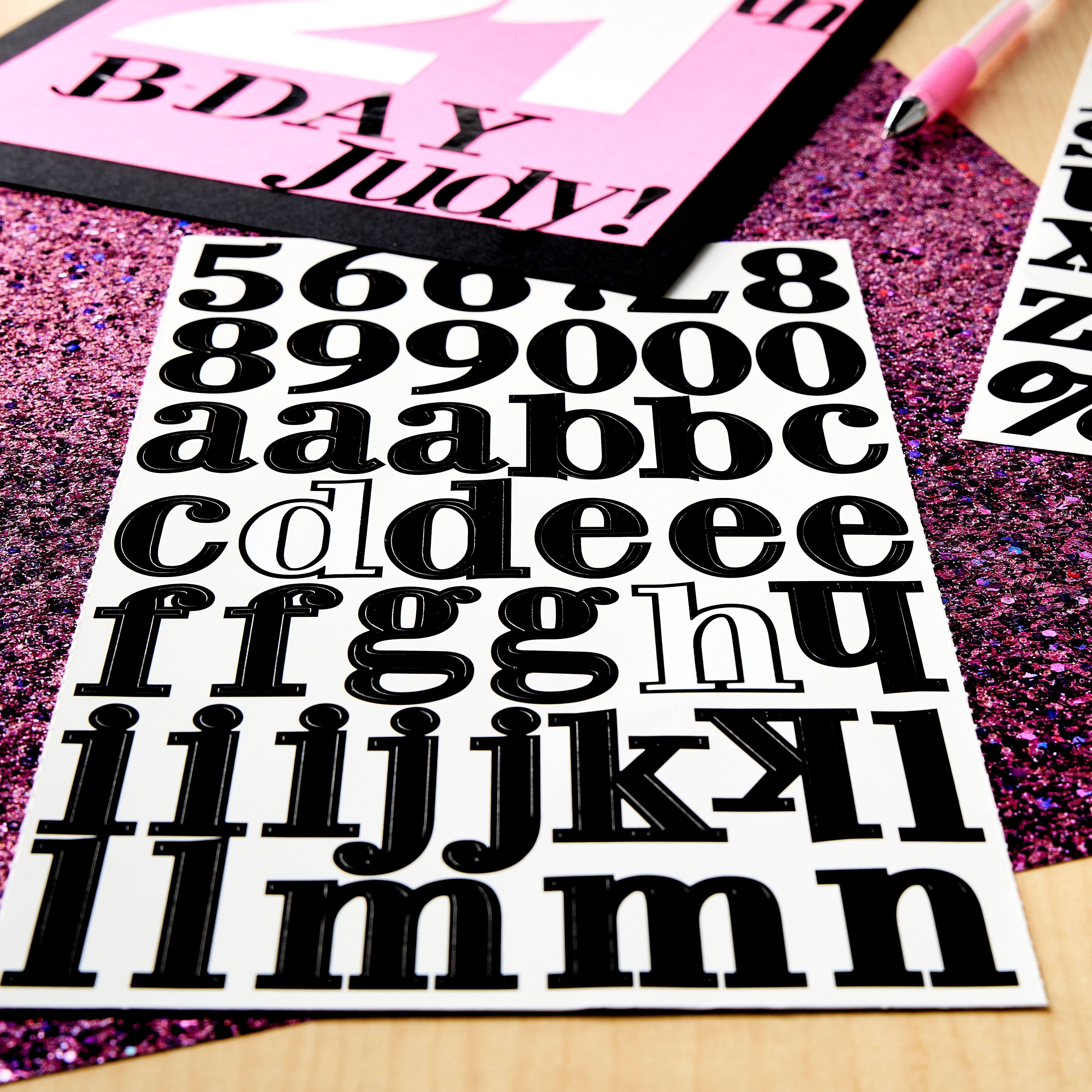 12 Packs: 2 Ct. (24 Total) Black Mini Font Alphabet and Number Stickers by Recollections, Size: 3.75” x 10.25”