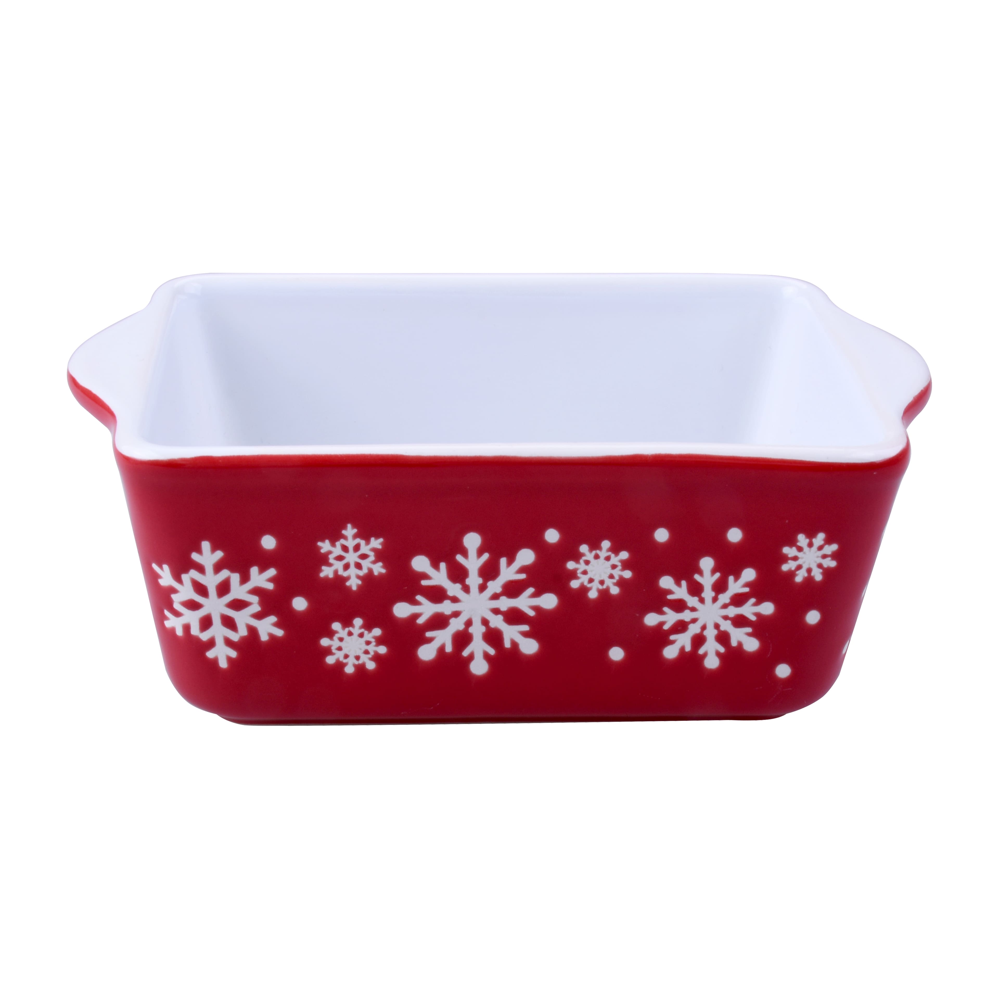 Mini Red &#x26; White Snowflakes Ceramic Loaf Pan by Celebrate It&#xAE;