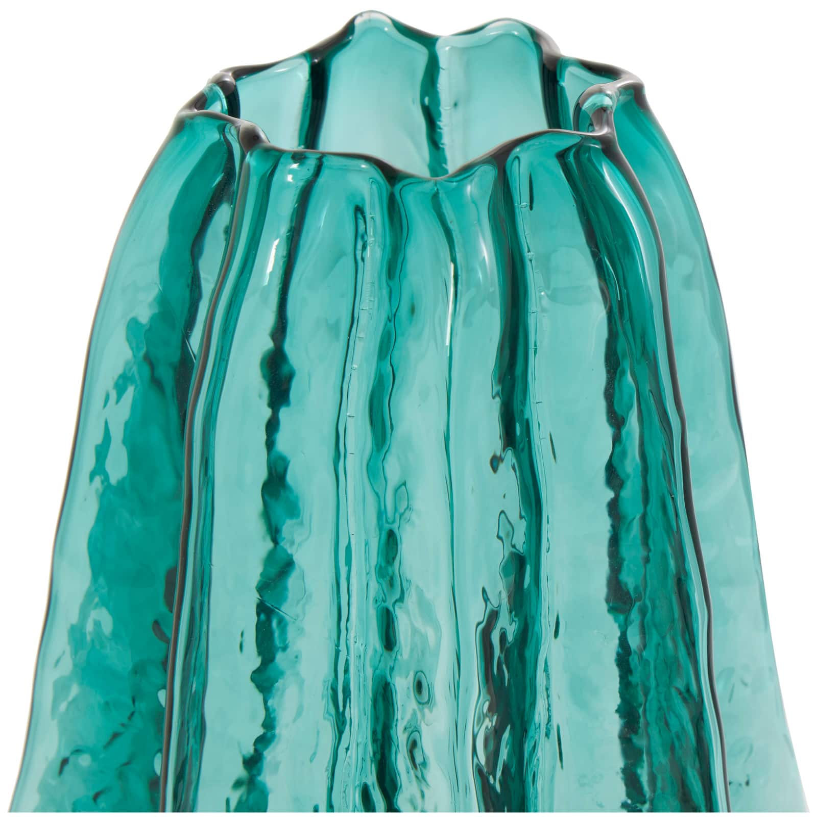 12" Green Wavy Glass Vase