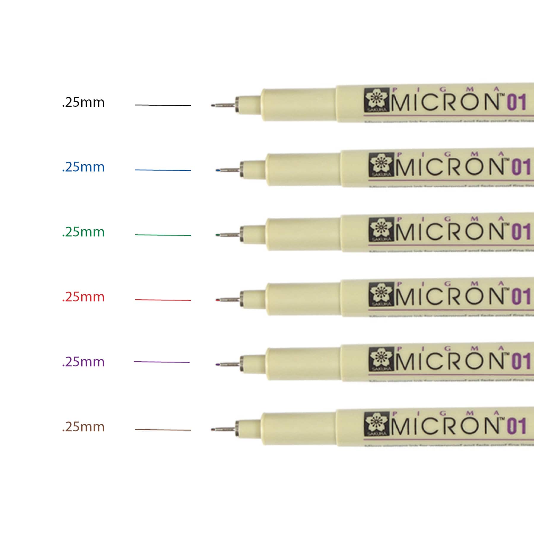 SAKURA Pigma Micron Pens 01 .25Mm 6/Pkg-Black, Blue, Green, Red, Purple &  Brown - Pigma Micron Pens 01 .25Mm 6/Pkg-Black, Blue, Green, Red, Purple &  Brown . shop for SAKURA products in