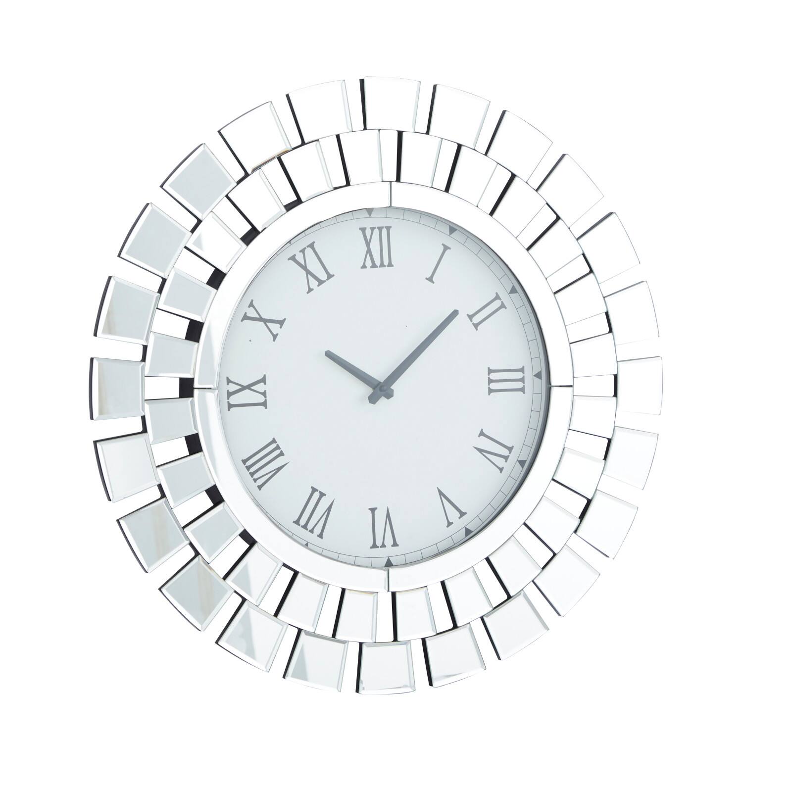 Silver MDF Glam Wall Clock, 24&#x22; x 2&#x22; x 24&#x22;