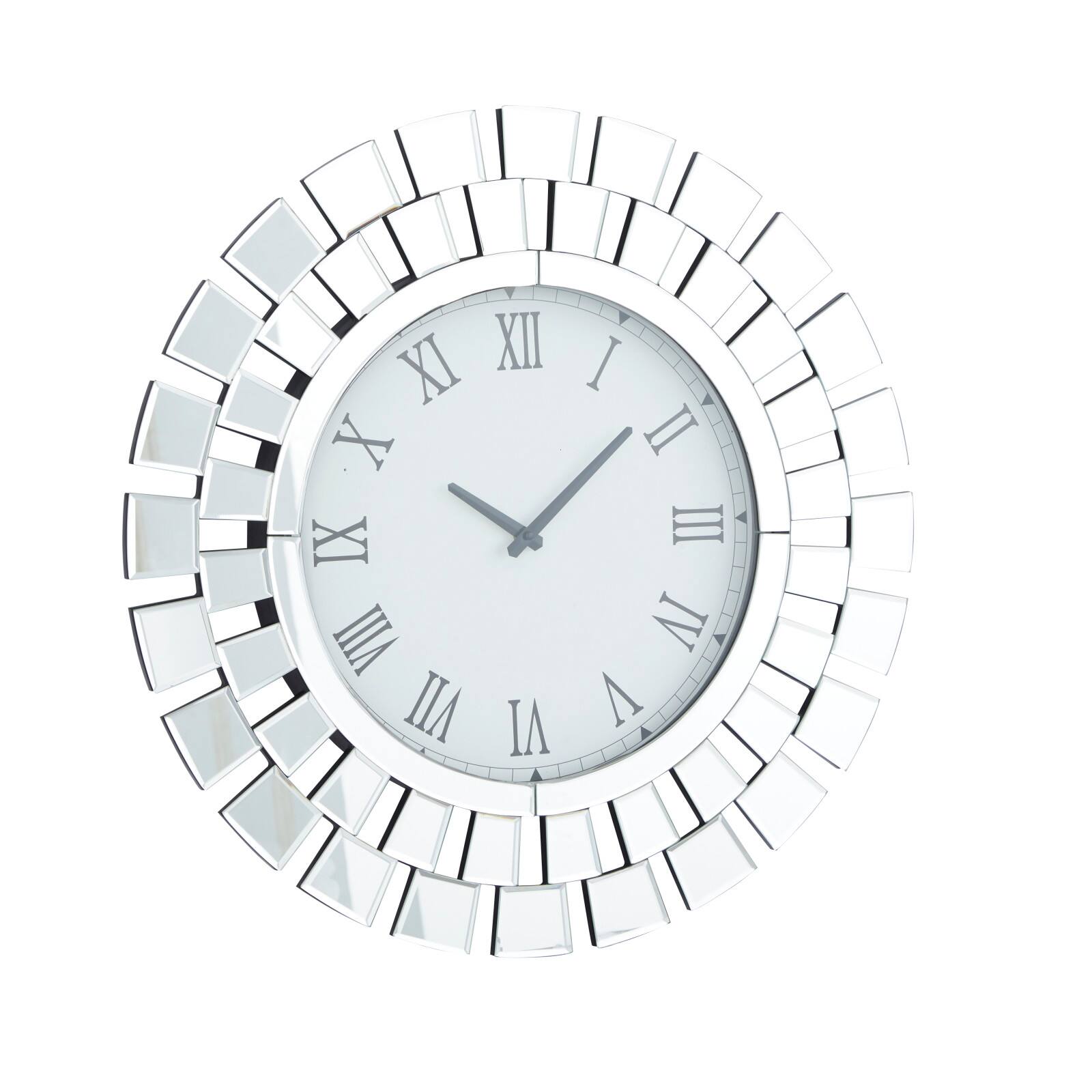 Silver MDF Glam Wall Clock, 24" x 2" x 24"