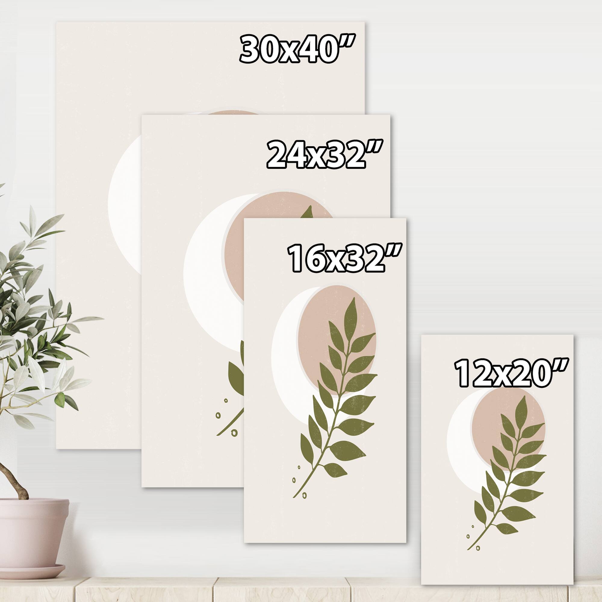 Designart - Abstract Geometrical Moon With Leaf IV