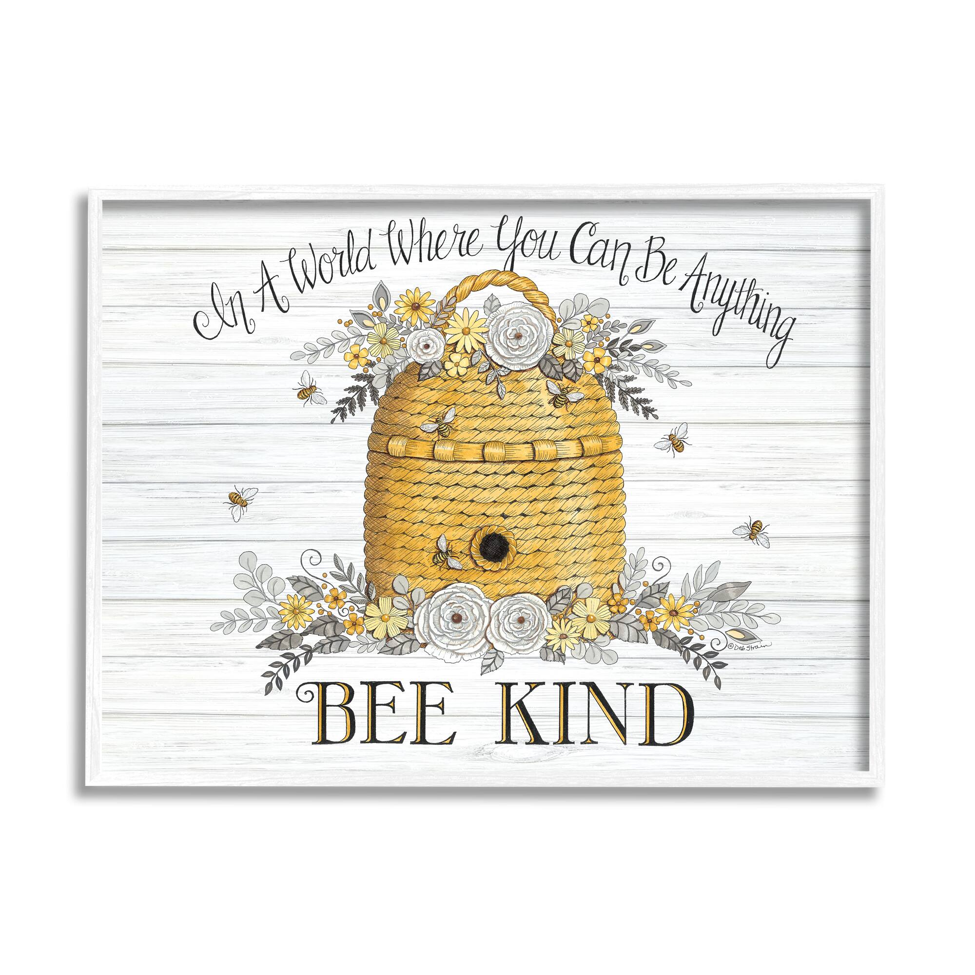 Stupell Industries In A World Bee Kind Motivational Phrase Beehive Framed Wall Art