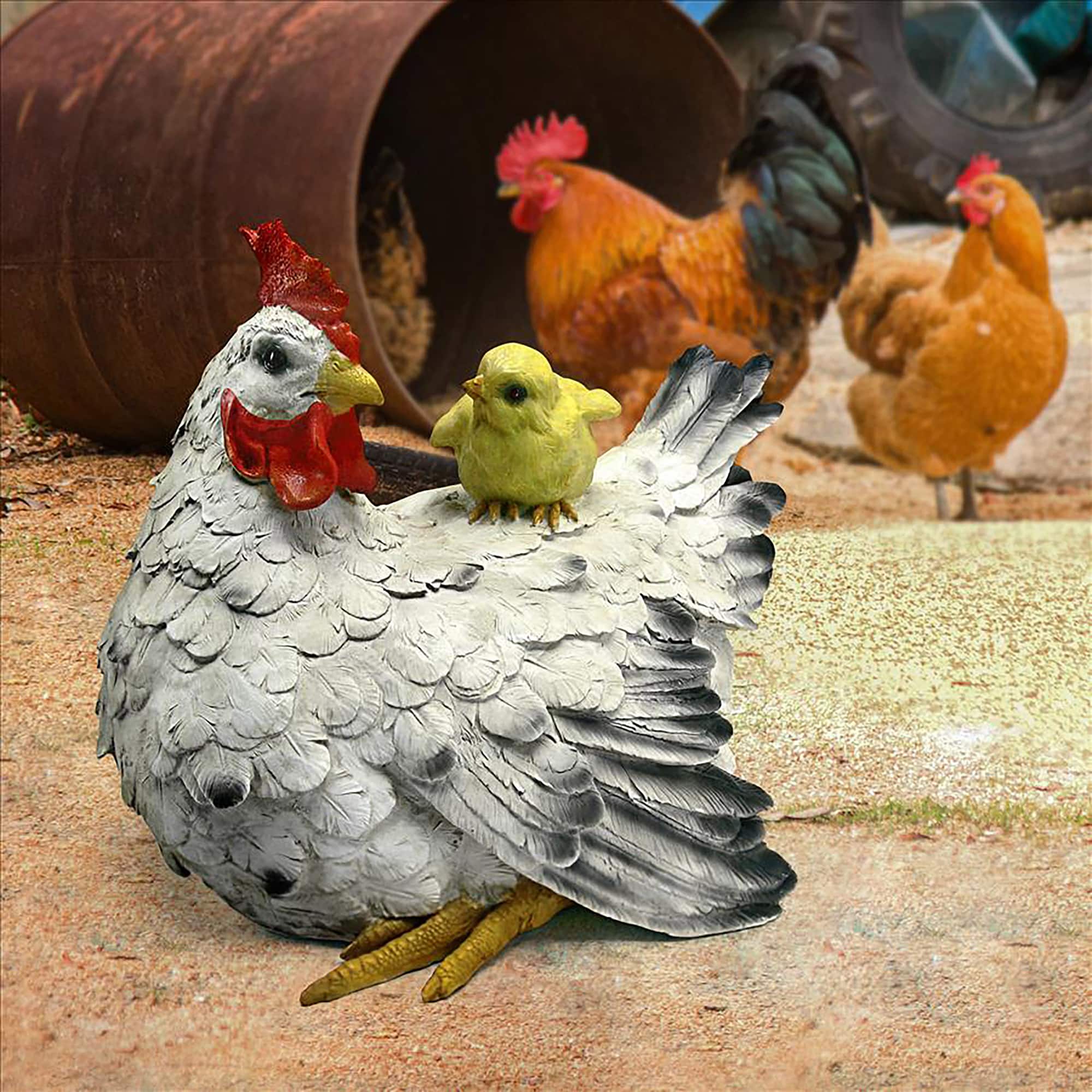 Design Toscano 10&#x22; Barnyard Mother Hen &#x26; Baby Chick Statue