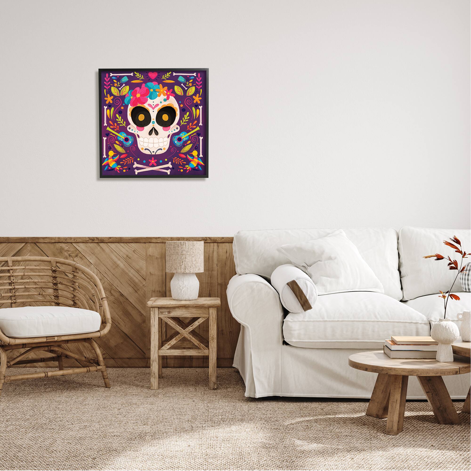 Stupell Industries Day Of Dead Floral Patterned Skull Framed Giclee Art