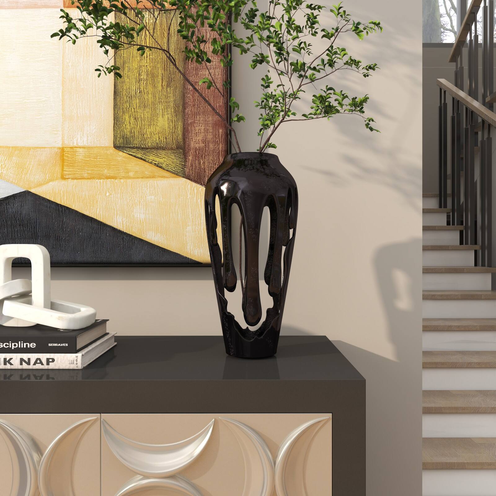 15&#x22; Black Aluminum Drip Vase with Melting Designed Body