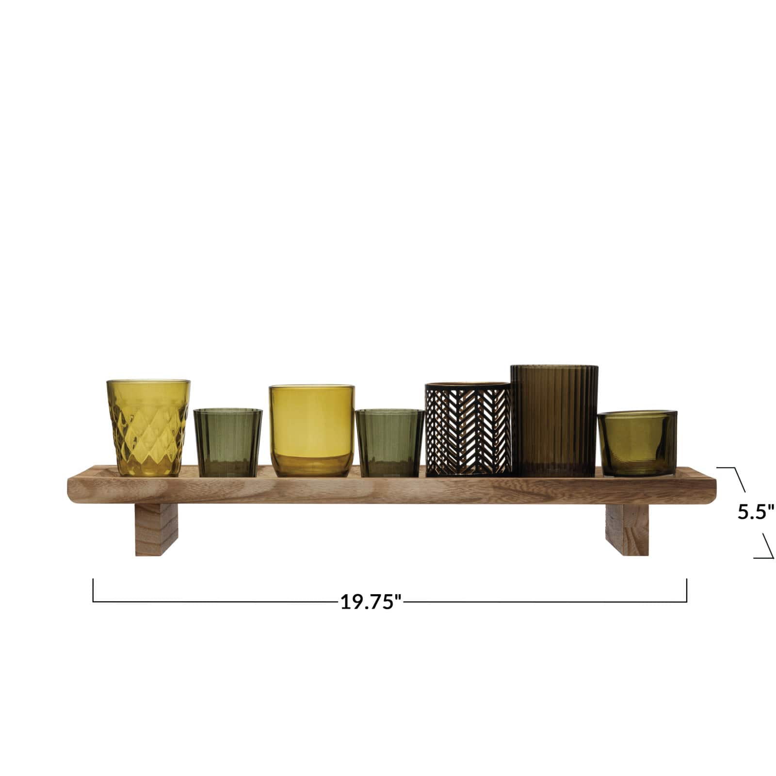 Wooden Footed Tray &#x26; Votive Holder Set