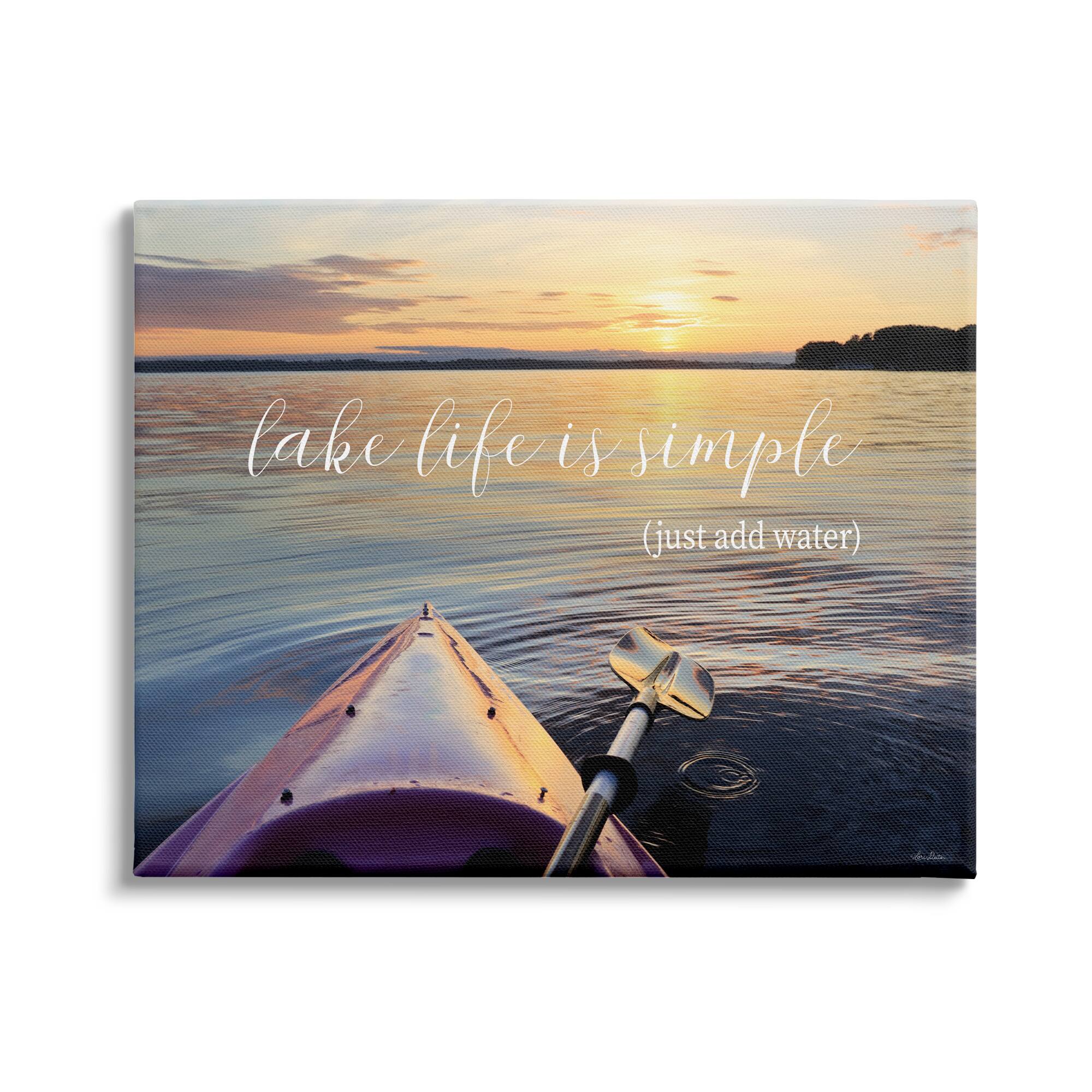 Stupell Industries Lake Life Is Simple Phrase Kayak Boat Sunrise Canvas Wall Art 