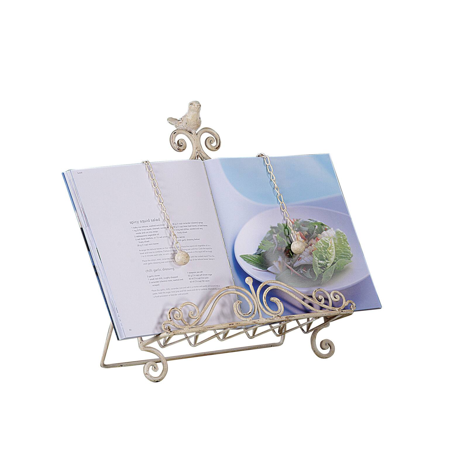 Cream Finish Metal Cookbook Holder with Bird Michaels