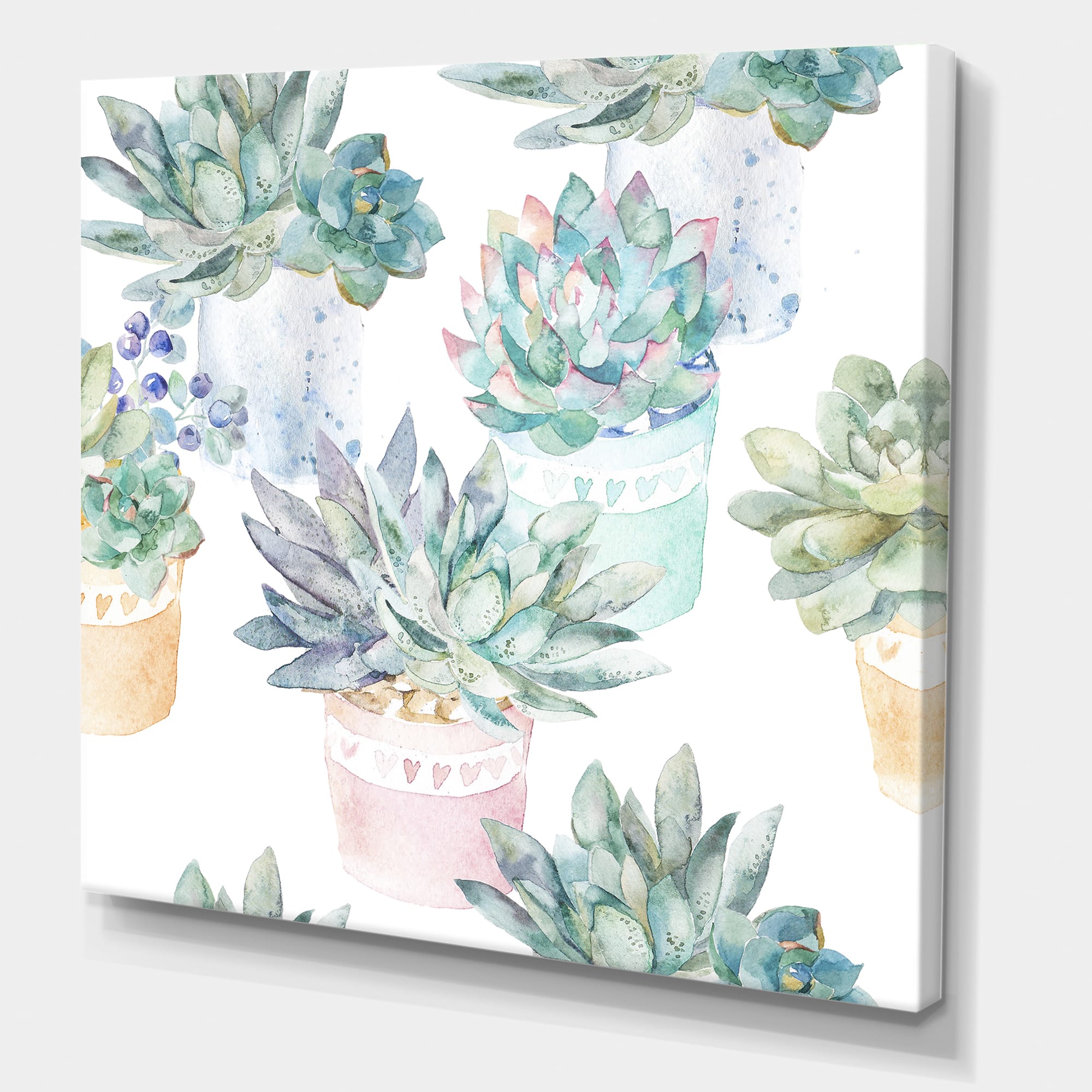 Designart - Pastel Toned Succulent Housplants - Traditional Canvas Wall Art Print