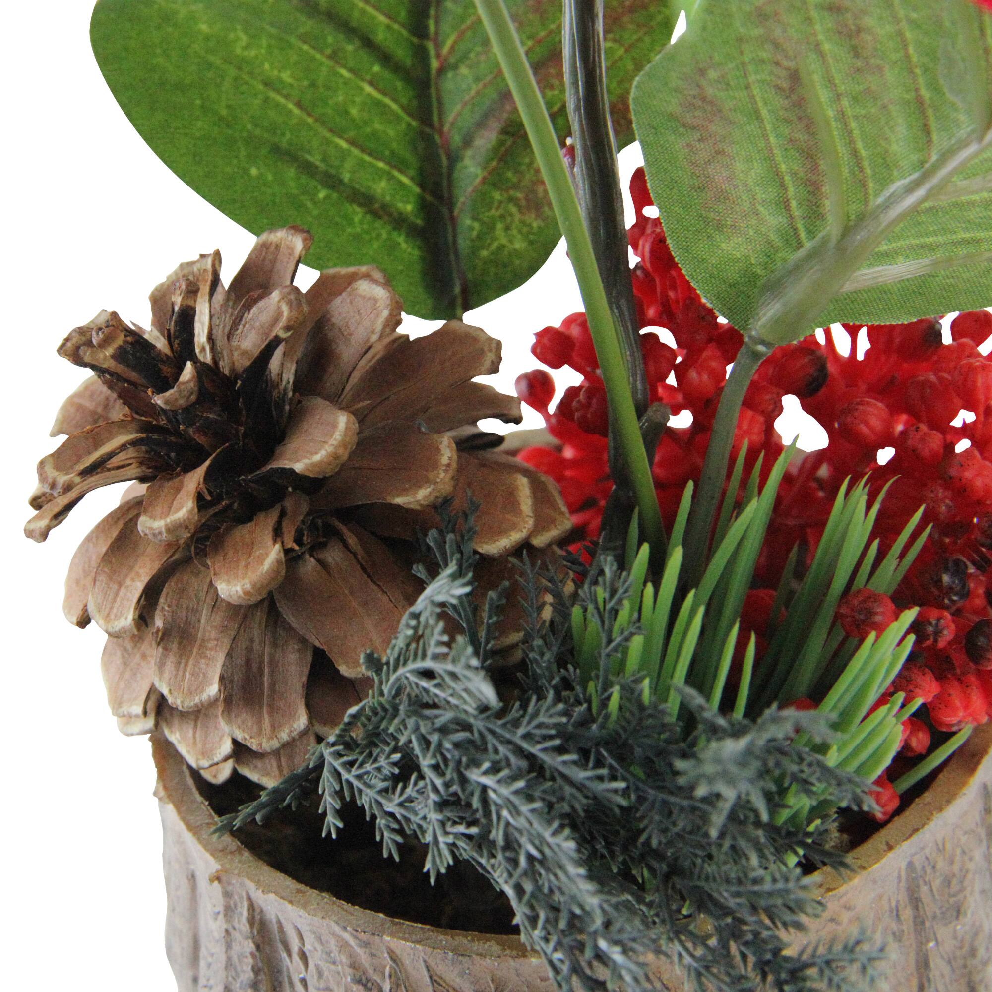 10" Artificial Poinsettia with Pinecone & Berries Potted Plant
