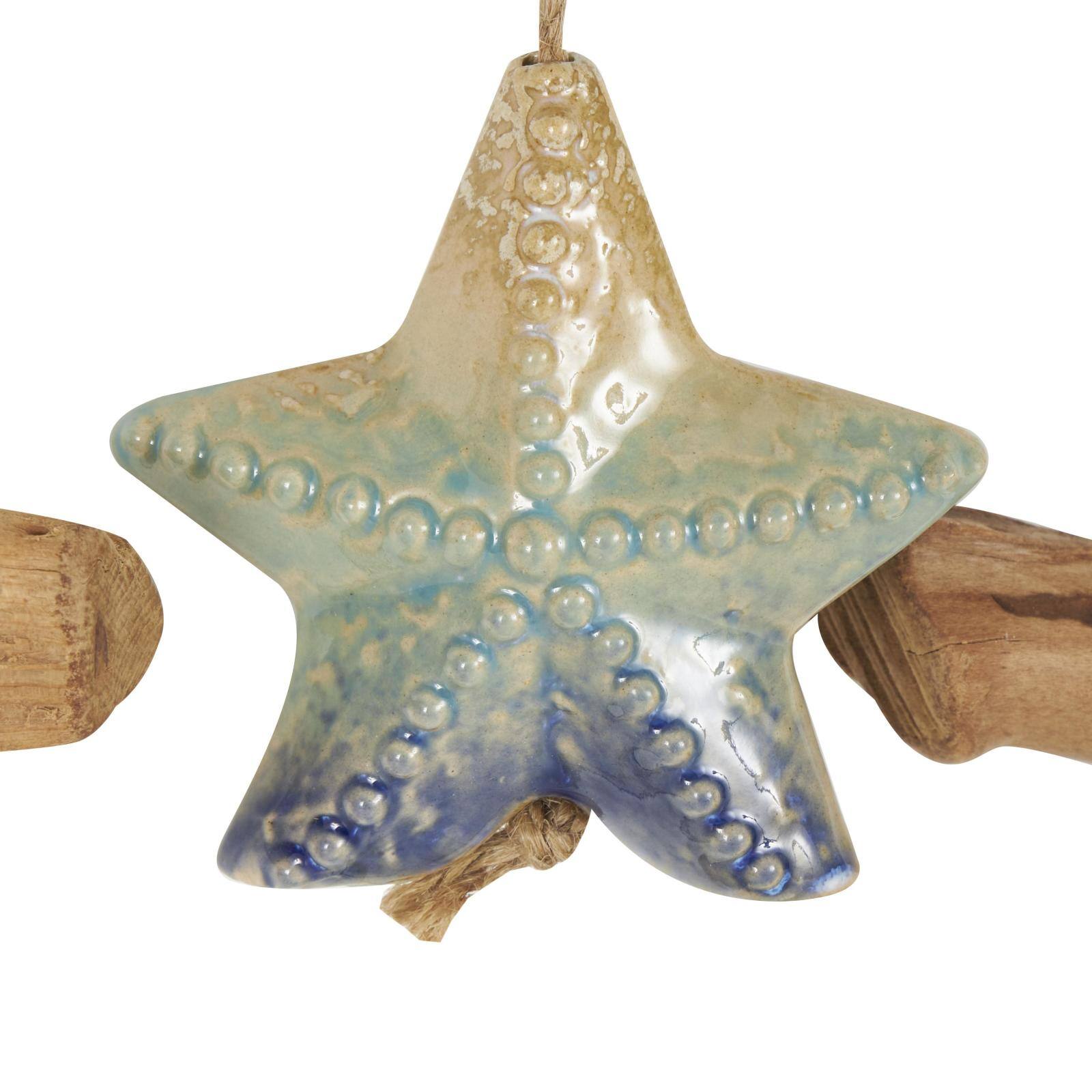 41" Blue Ombre Ceramic Starfish & Seahorse Windchime with Driftwood Accents