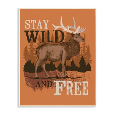 Stupell Industries Stay Wild & Free Forest Elk Landscape Wall Plaque ...