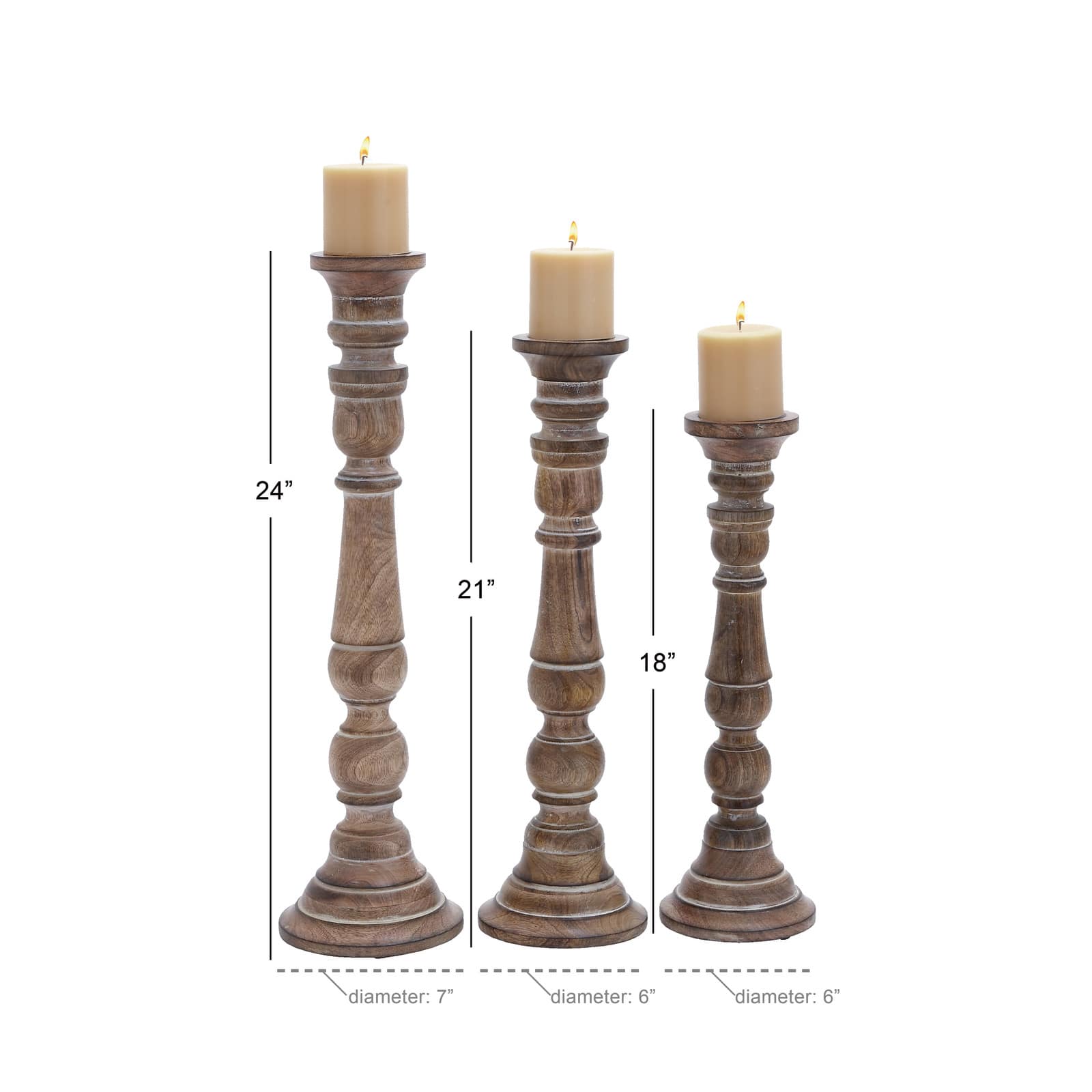 Light Brown Mango Wood Traditional Candle Holder Set, 3ct.