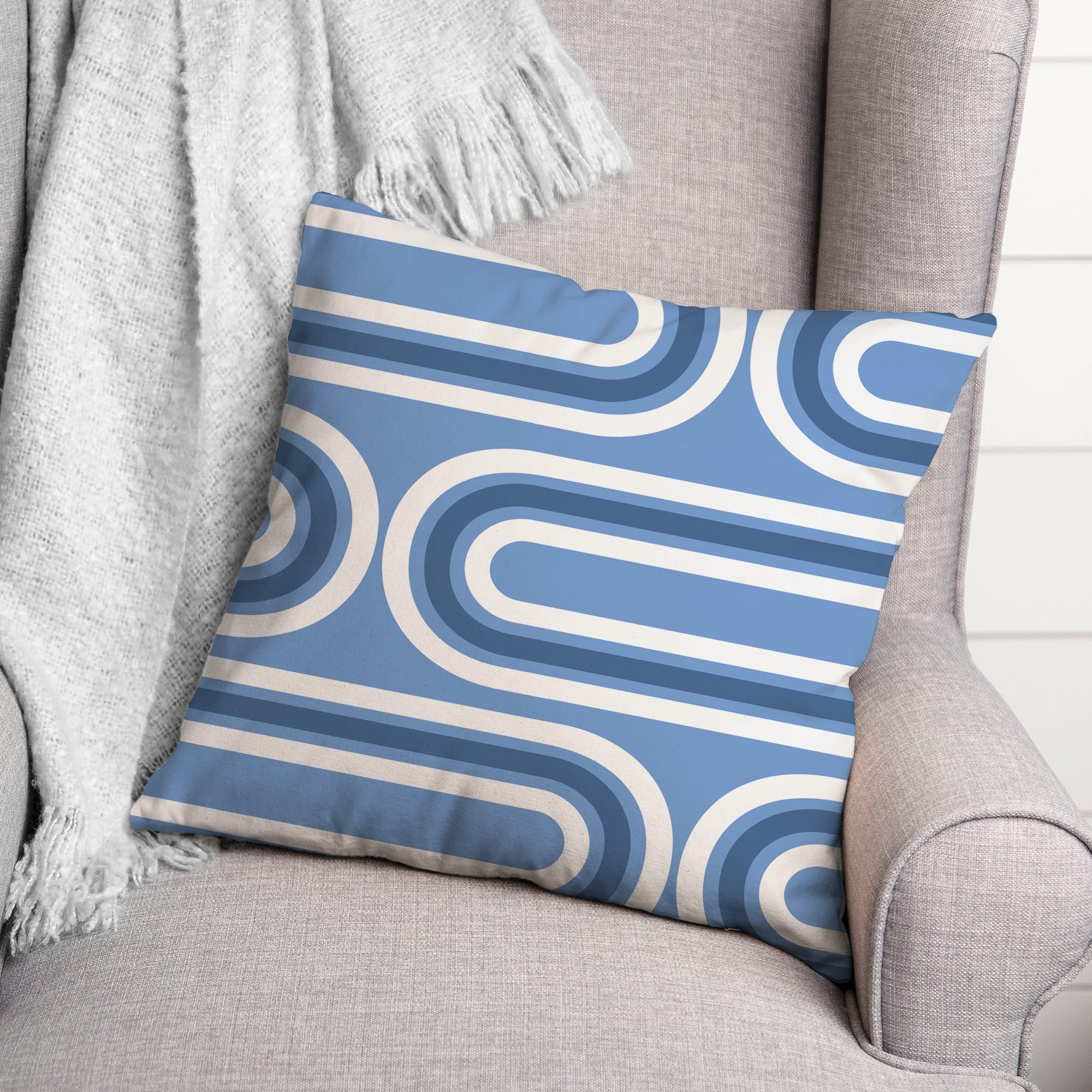 Groovy Blue Lines Throw Pillow