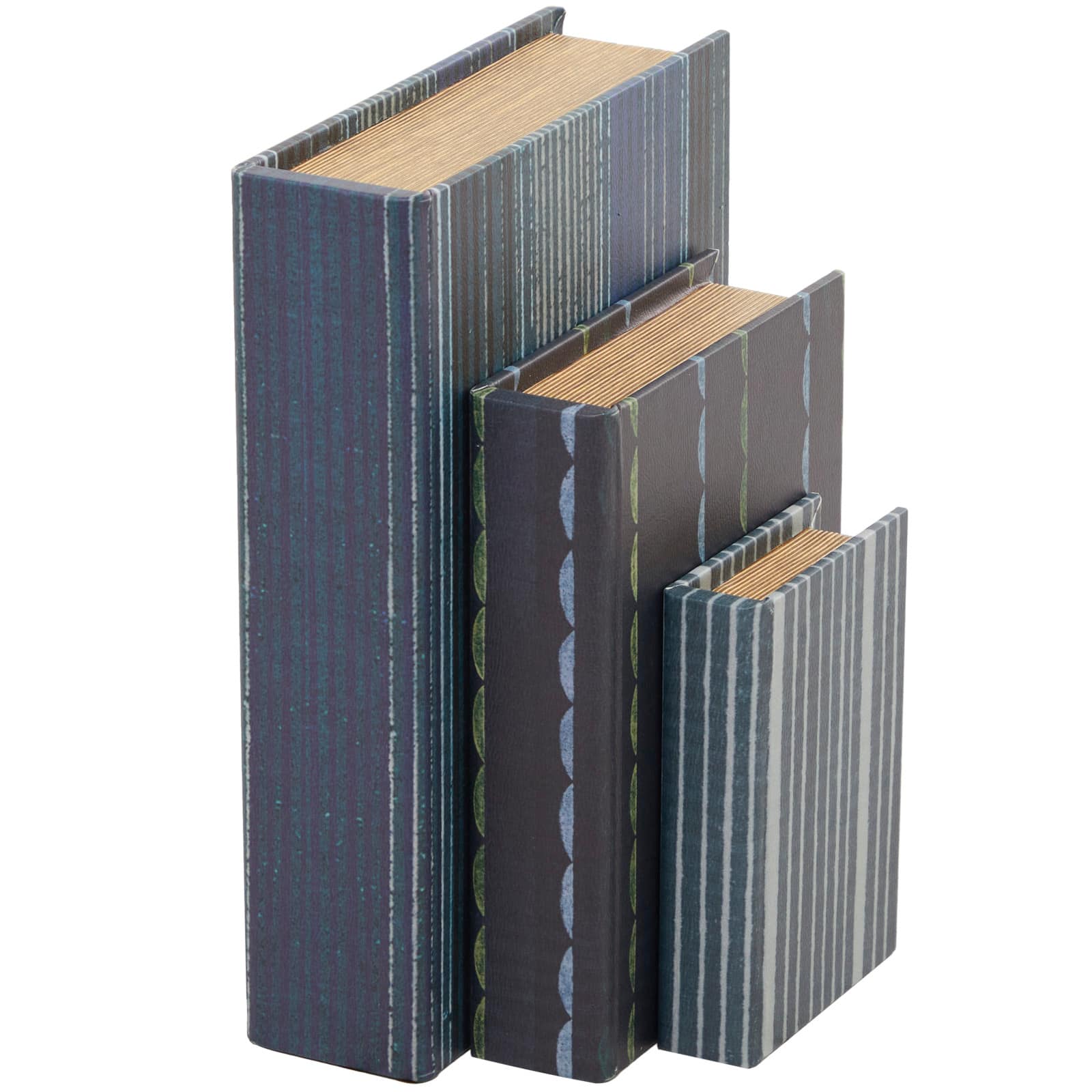 Gray &#x26; Blue Stripe Faux Leather Faux Book Box Set