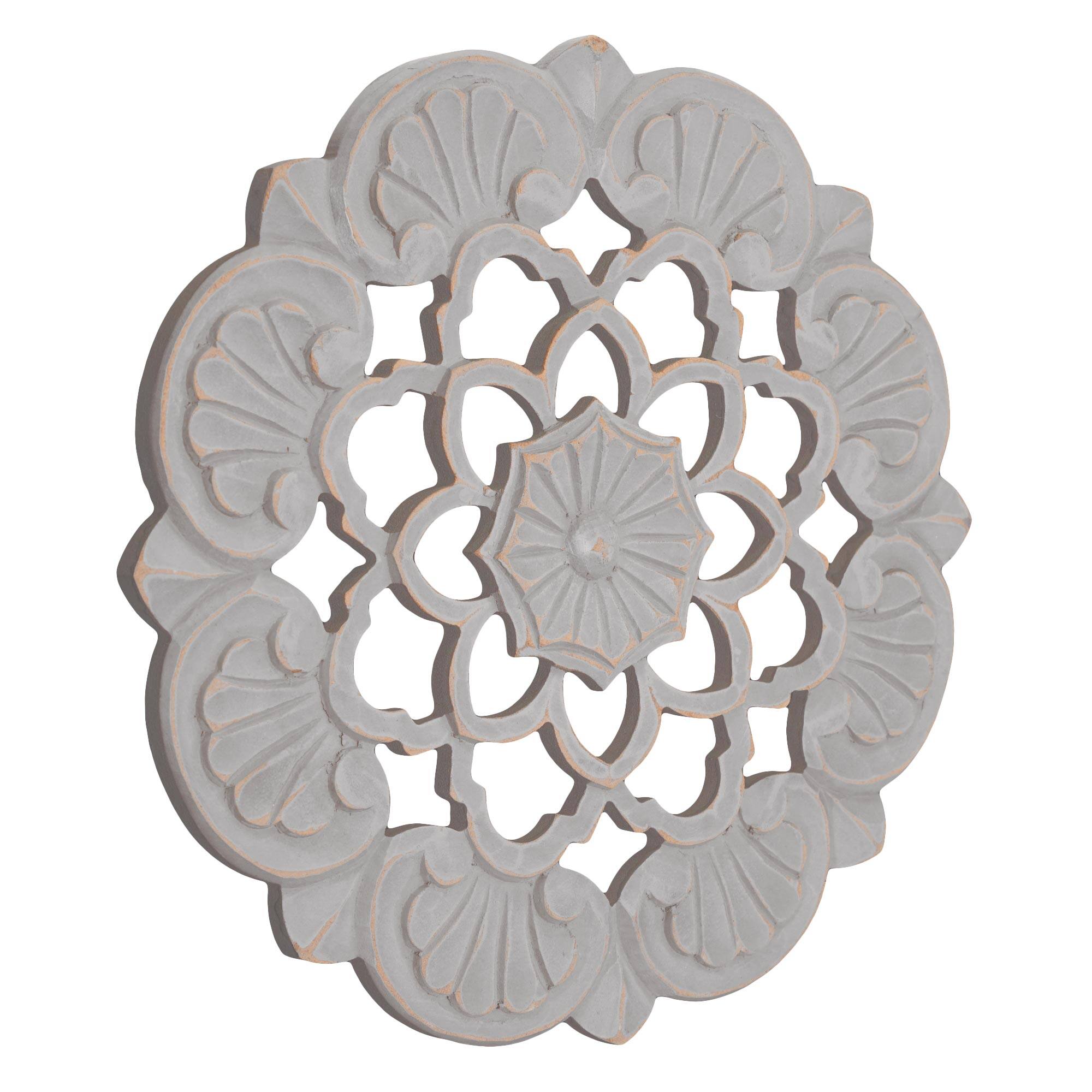 American Art D&#xE9;cor&#x2122; 16&#x22; Small Gray Traditional Hand-Carved India Wood Medallion