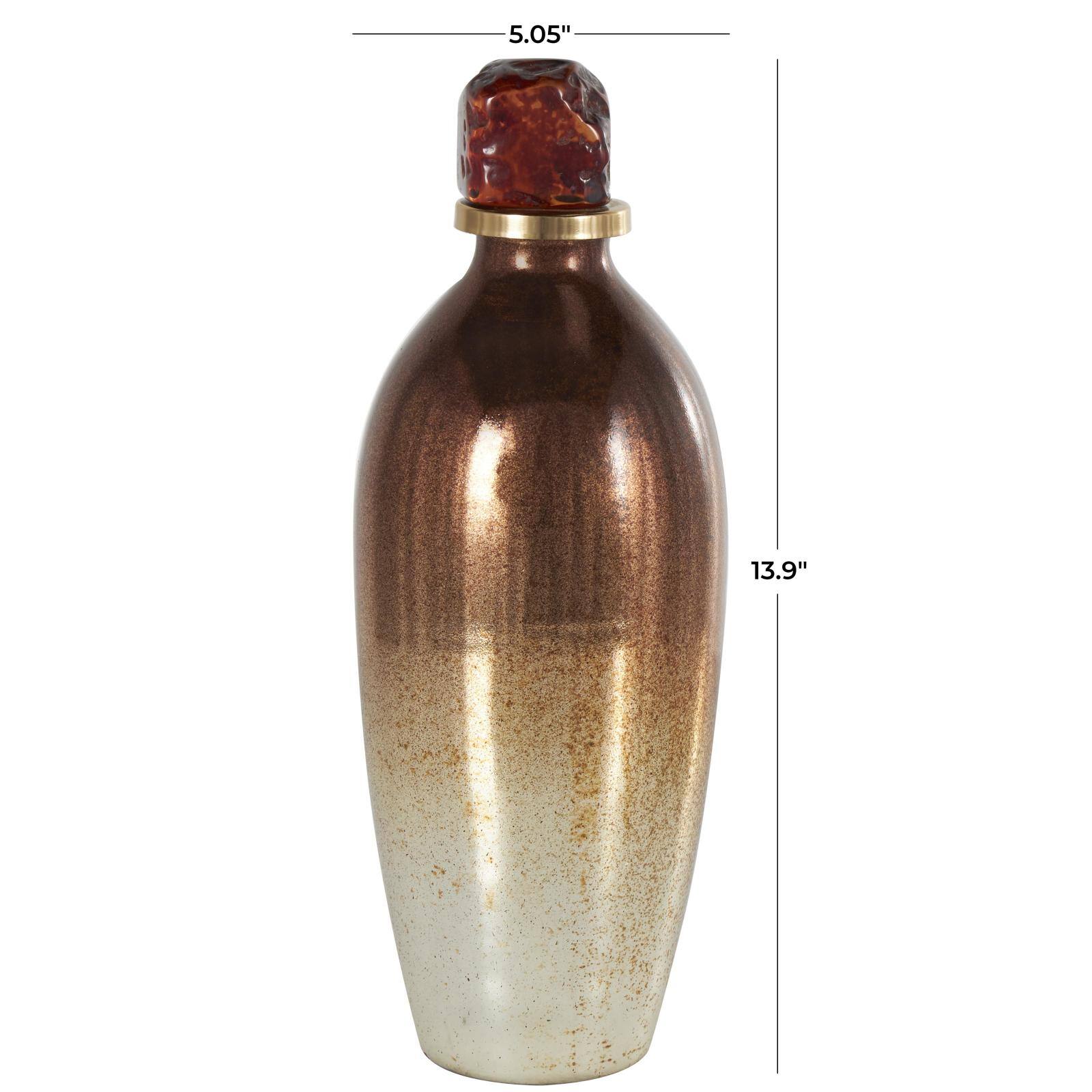 14" Gold, Beige & Copper Glass Speckled Ombre Decorative Jar with Textured Top Knob