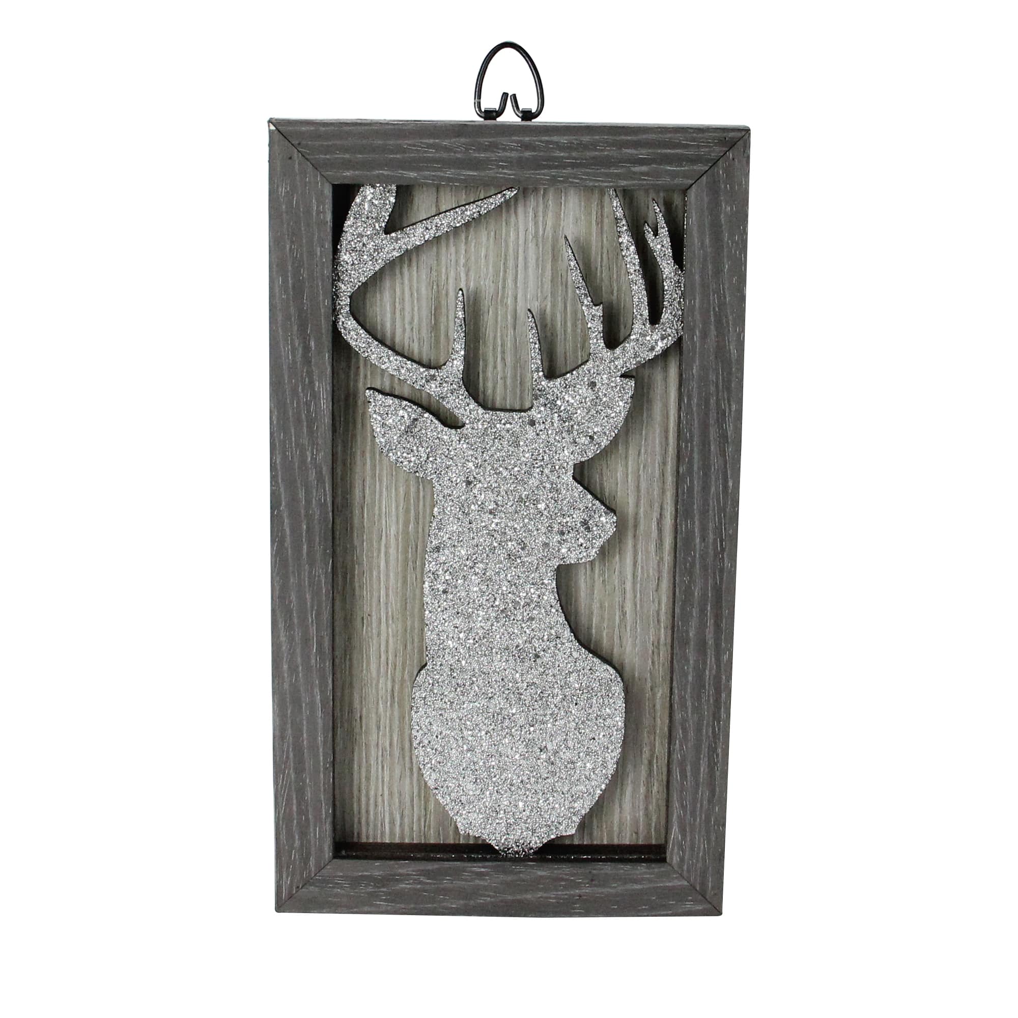 10.25" Silver Glittered Buck Silhouette Wall Box Frame