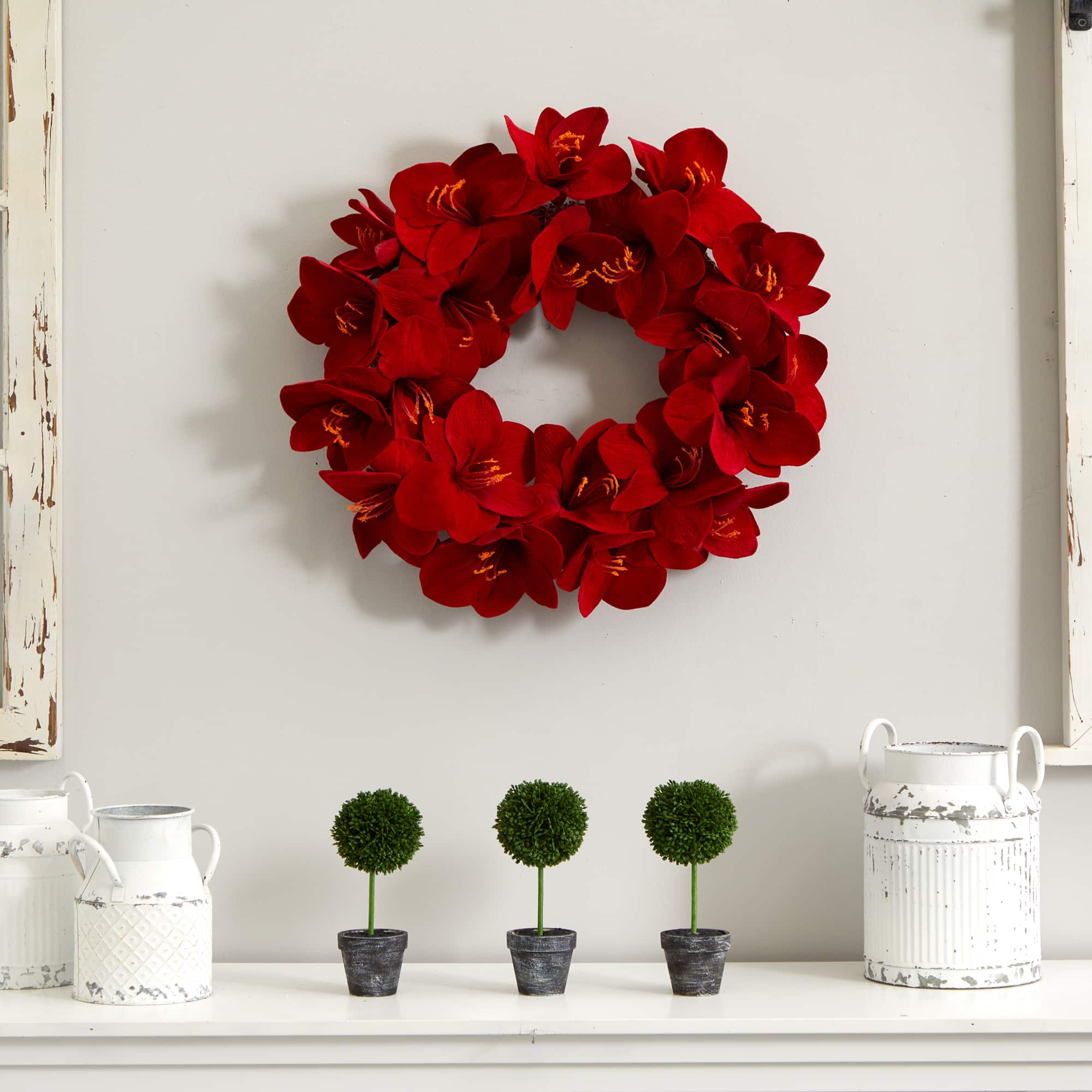 22&#x201D; Red Amaryllis Wreath