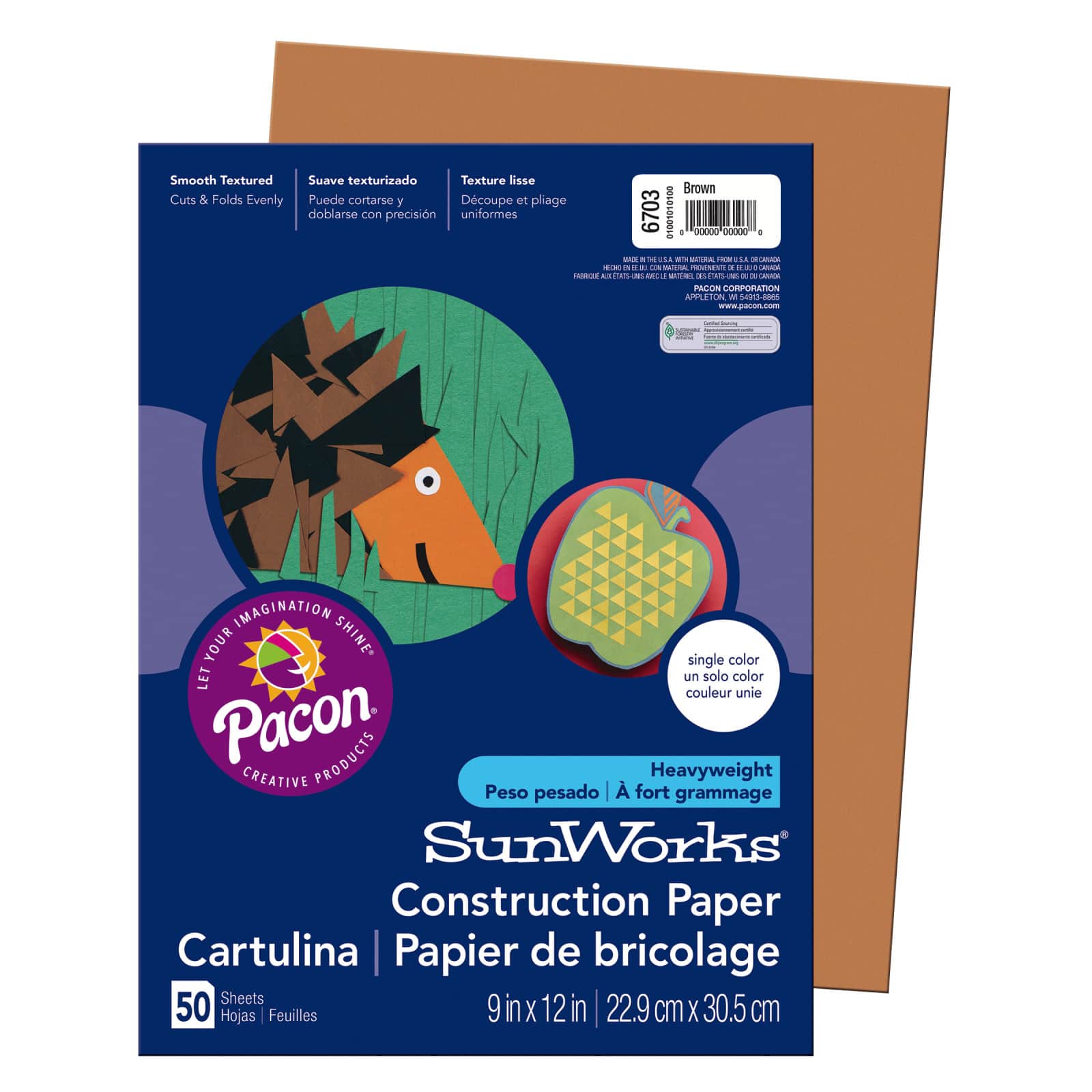 Pacon SunWorks Construction Paper, 50 Sheets, 9&#x22; x 12&#x22;, Brown
