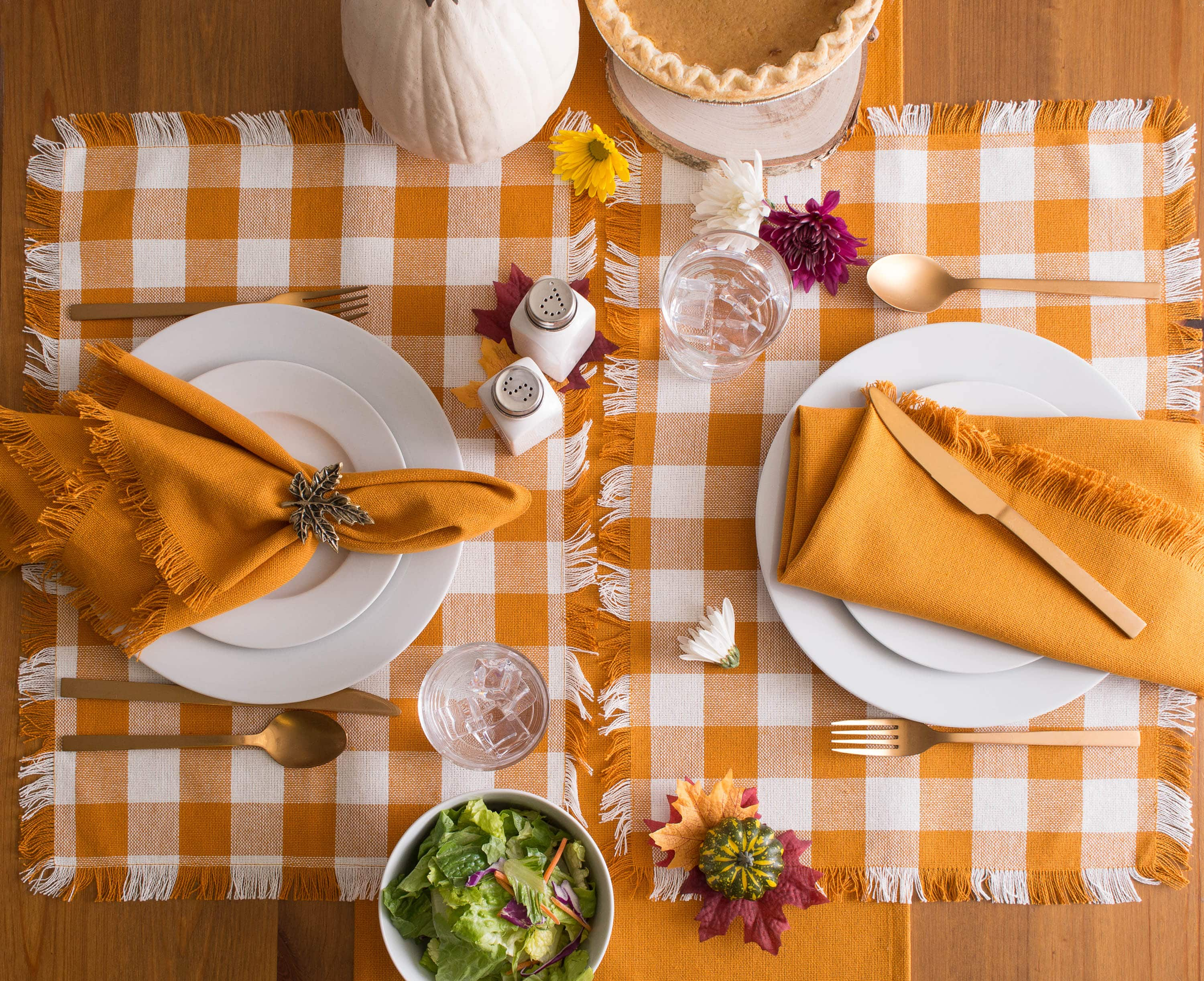 DII&#xAE; Pumpkin Spice Heavyweight Check Fringed Placemat Set