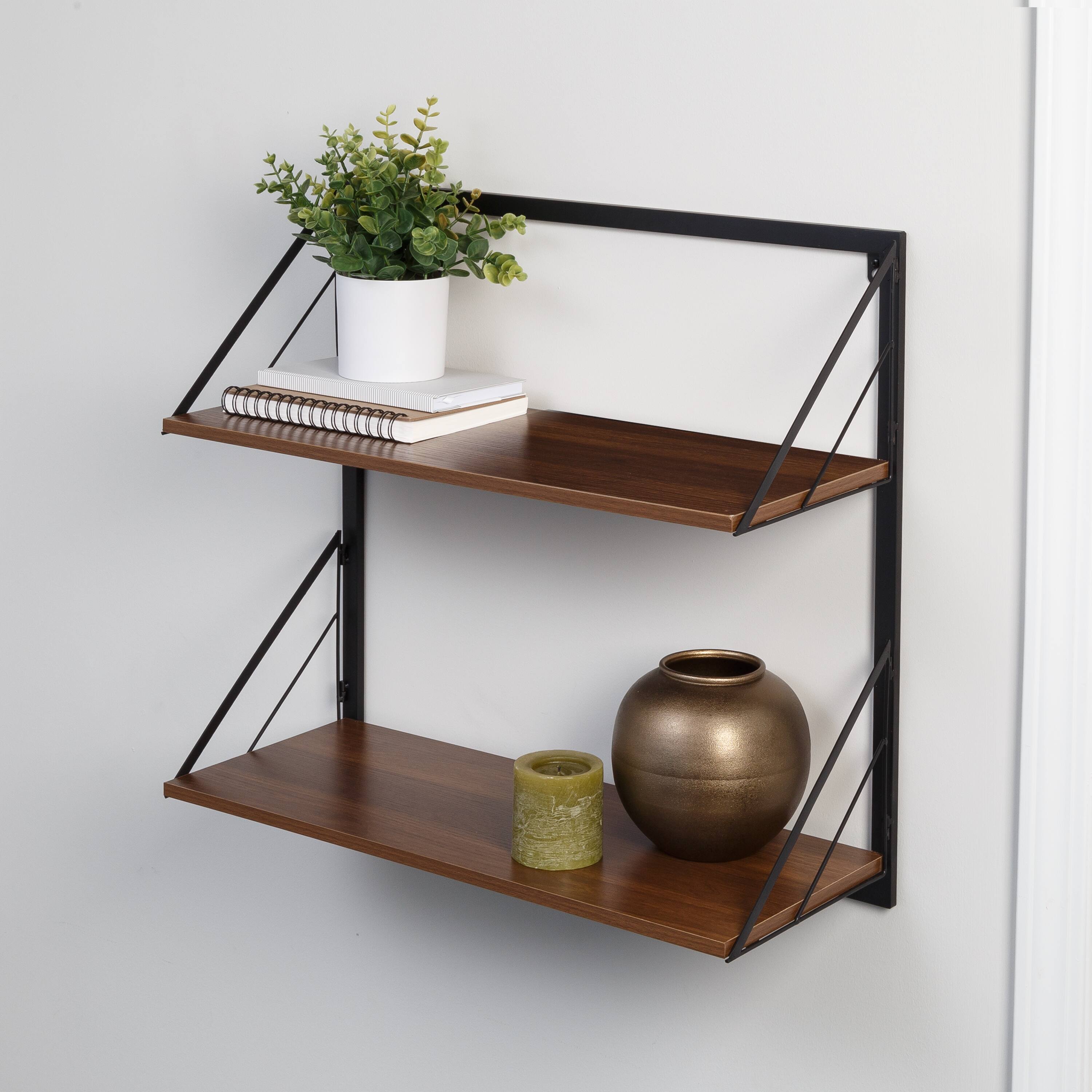 Honey Can Do Walnut 2-Tier Floating Wall Shelf